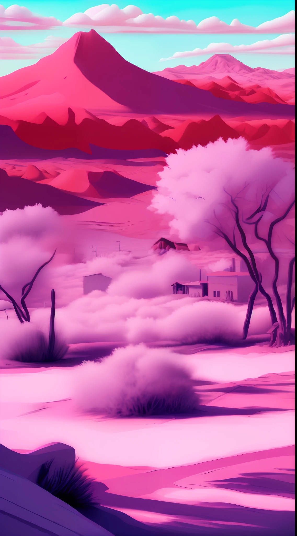 landscape, bright colors, monochromatic color palette, inequality, single point perspective painting style, neighborhood park painting style, infrared, artist Taro Kagawa, conjecture, shadow lighting, centering, timeline drawing style, polarization, game art drawing style, slow motion, desert painting style, strong painting style