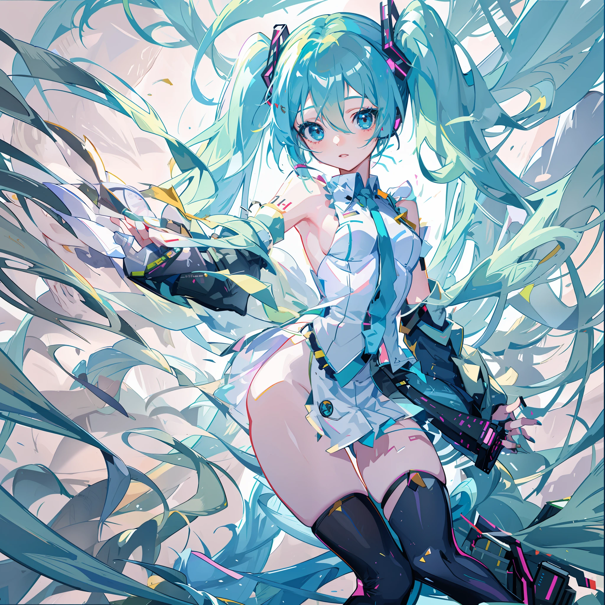 naked, nsfw, nsfw, anime girl with blue hair and gun in hand, Miku, Hatsune Miku, Mikudayo, portrait of Hatsune Miku, trends on ArtStation Pixiv, digital art on Pixiv, Hatsune Miku portrait, anime style 4 K, pixiv contest winner, Hatsune Miku short hair, Vocaloid, HD artwork