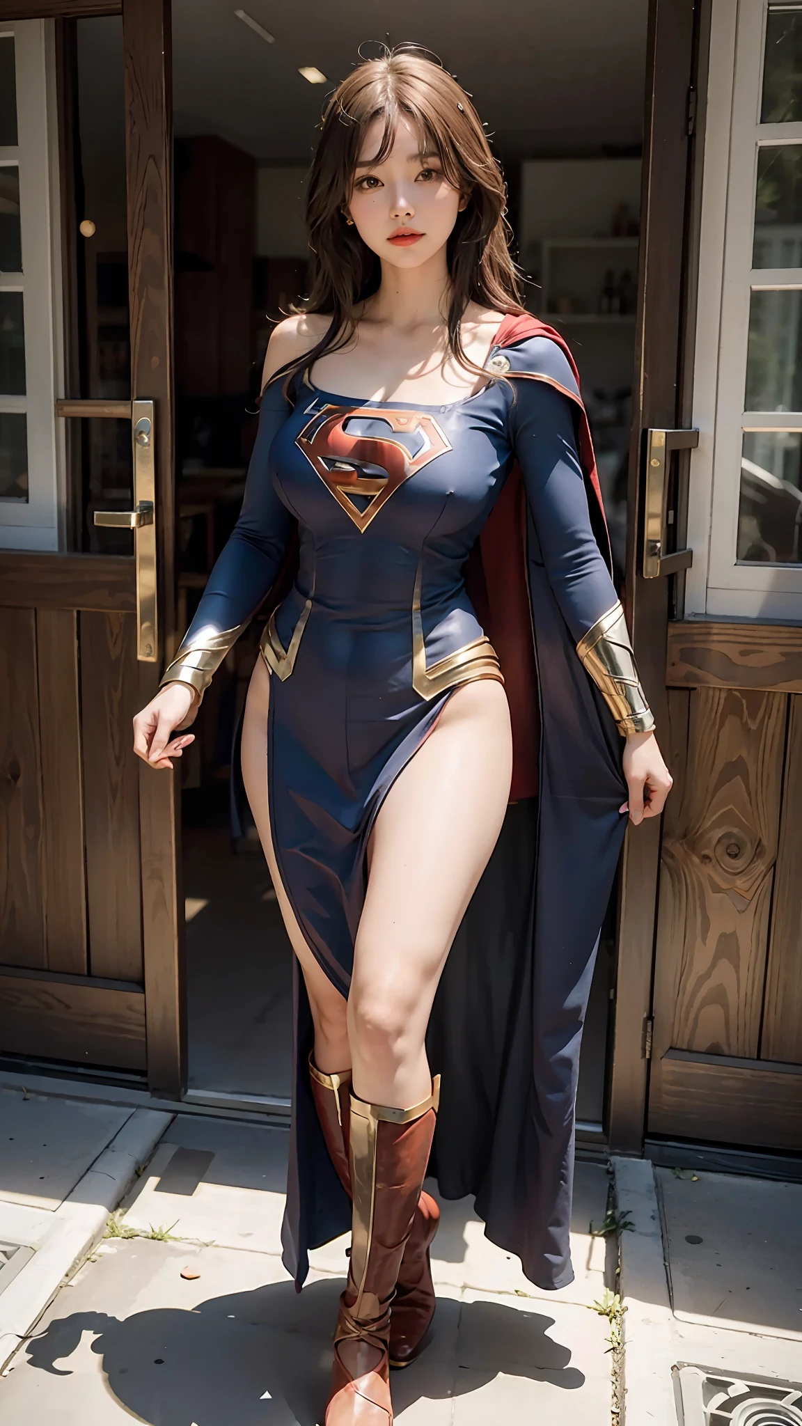 Woman body set big breasts, Supergirl costume lengerie dress, full body canvas