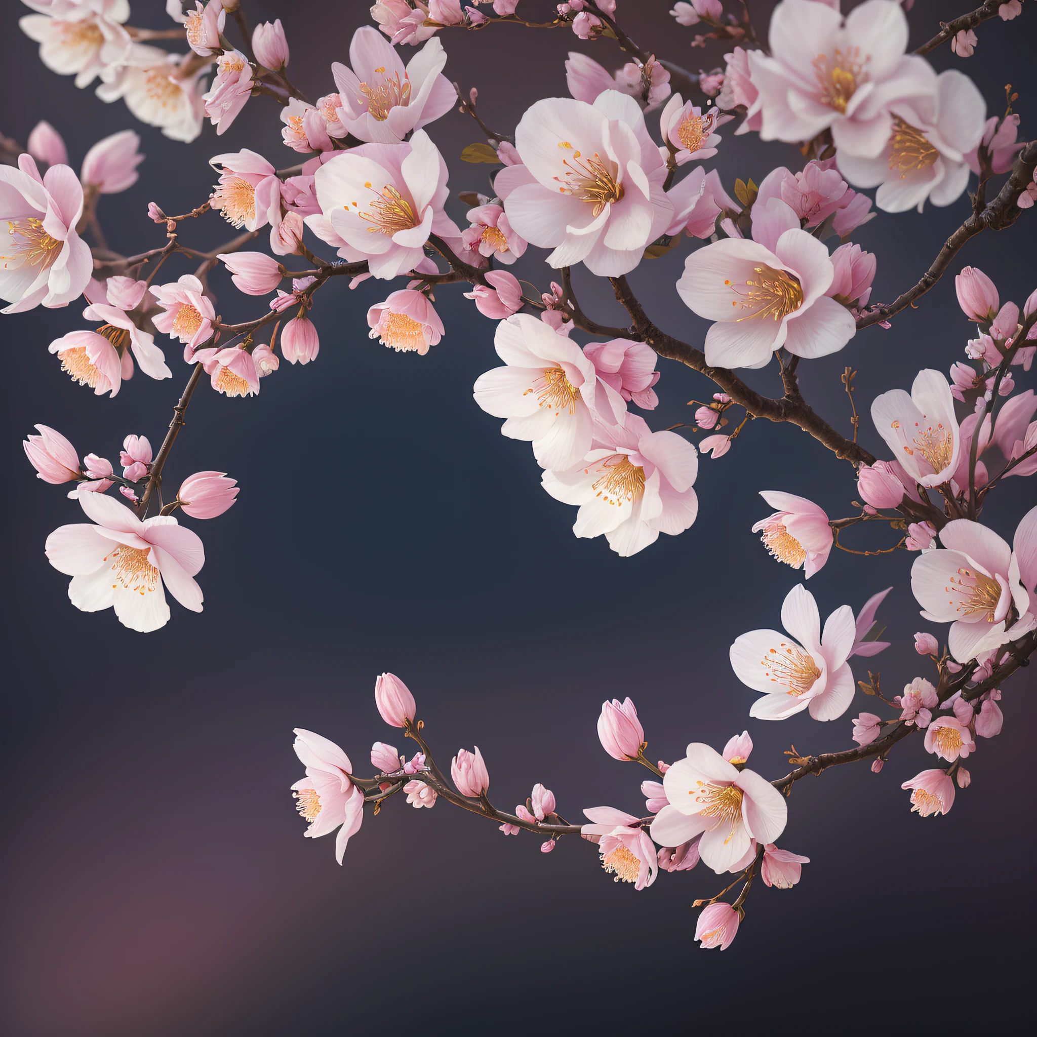 Plum Blossom, Ultra-detailed Intricate Gothic Art Trends on Artstation Ternary Color Unreal Engine 5 Detailed Matte Painting, Dark Color, Dreamy, Intricate Detail, Splash Screen, Complementary Colors, Fantasy Concept Art, 8k Resolution, Gothic Deviant Art Masterpiece, (Dark Shot: 0.9), Art by Greg Rutkowski and Artgerm, Soft Film Light, Adobe Lightroom, Light Lab, HDR, Complex, Highly Detailed, Pink plum blossoms, no figures