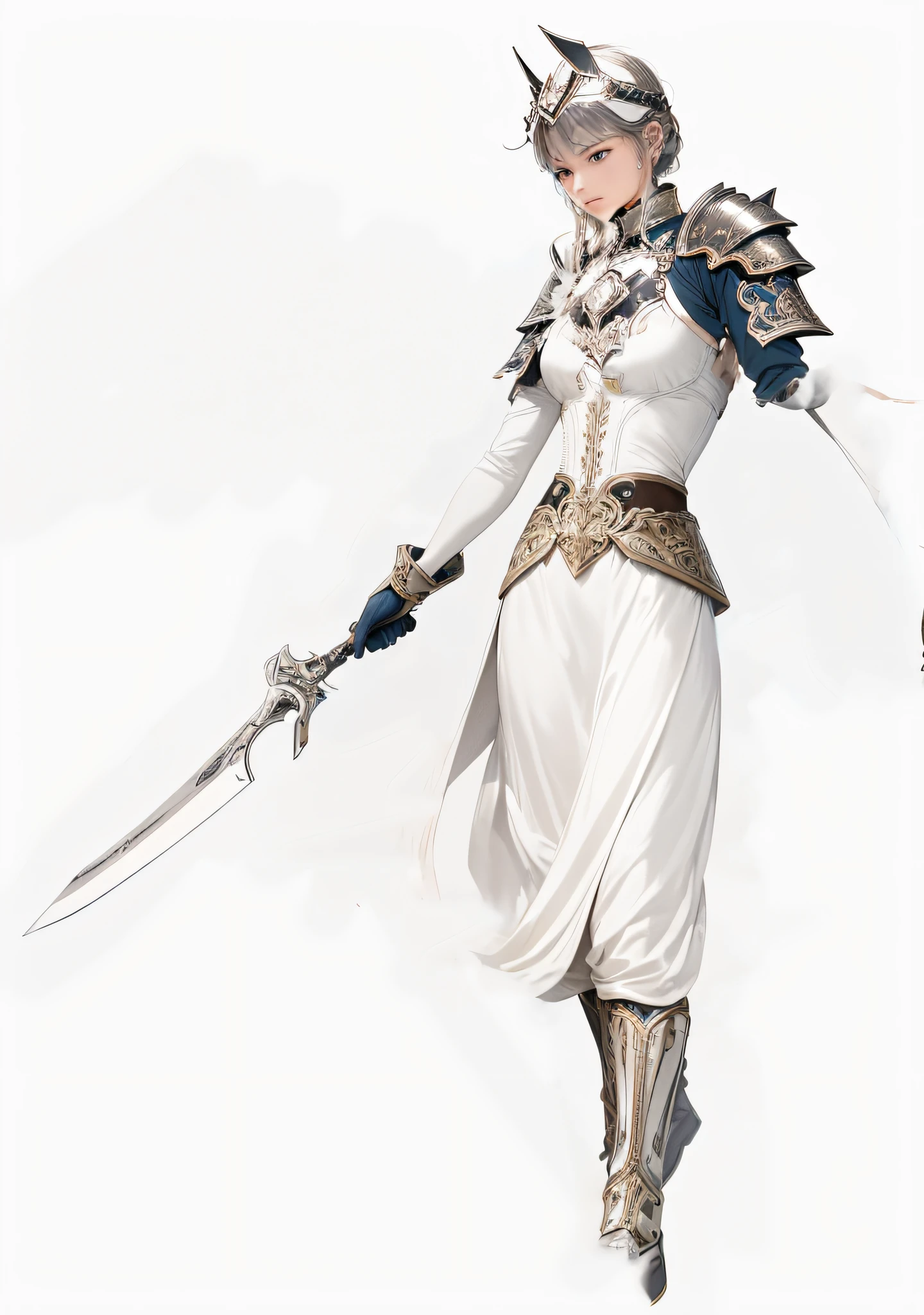 ((Best quality)), ((masterpiece)), (highly detailed:1.3),muskateer,armor,In a land plagued by the ravages of war, the destiny of a beautiful woman unfolds. Born into a humble life as a peasant in a rural village, she possesses a spirit that burns with determination and resilience. But when the drums of conflict echo through the land, her path takes an unexpected turn.Drawn by the call to defend her people, she is chosen to join an elite military order known as the Musketeers. Adorned in the fabled armor of the order, she emerges as a symbol of hope and strength. The images in this series showcase the journey of this remarkable woman as she embraces her newfound role and faces the trials of battle.The details of her armor are meticulously crafted, reflecting both functionality and (beauty:1.2). The images highlight the (intricate engravings:1.2), the gleam of (polished metal:1.2), and the (ornate:1.4) embellishments that adorn her protective gear. From the (majestic:1.2) plume atop her helmet to the delicate filigree on her breastplate, every aspect of the armor tells a story of honor and heritage.As the young musketeer ventures into the realm of warfare she wields her weapon with a combination of grace and strength, showcasing her skill in the art of combat. Each image captures a pivotal moment, freezing time to display the determination in her eyes, the whirlwind of action around her, and the ethereal glow of magic interwoven with her strikes.But the story extends beyond the battlefield. The images also delve into the personal struggles, friendships, and sacrifices that shape her journey. They reveal quiet moments of reflection, as she contemplates the weight of her duty and the toll of war upon her soul. Through the series, we witness her growth as she finds her place among her comrades, forging unbreakable bonds that transcend the chaos of battle.Within the tapestry of this fantastical world, the young musketeer's story unfolds. She embodies courage, resilience,