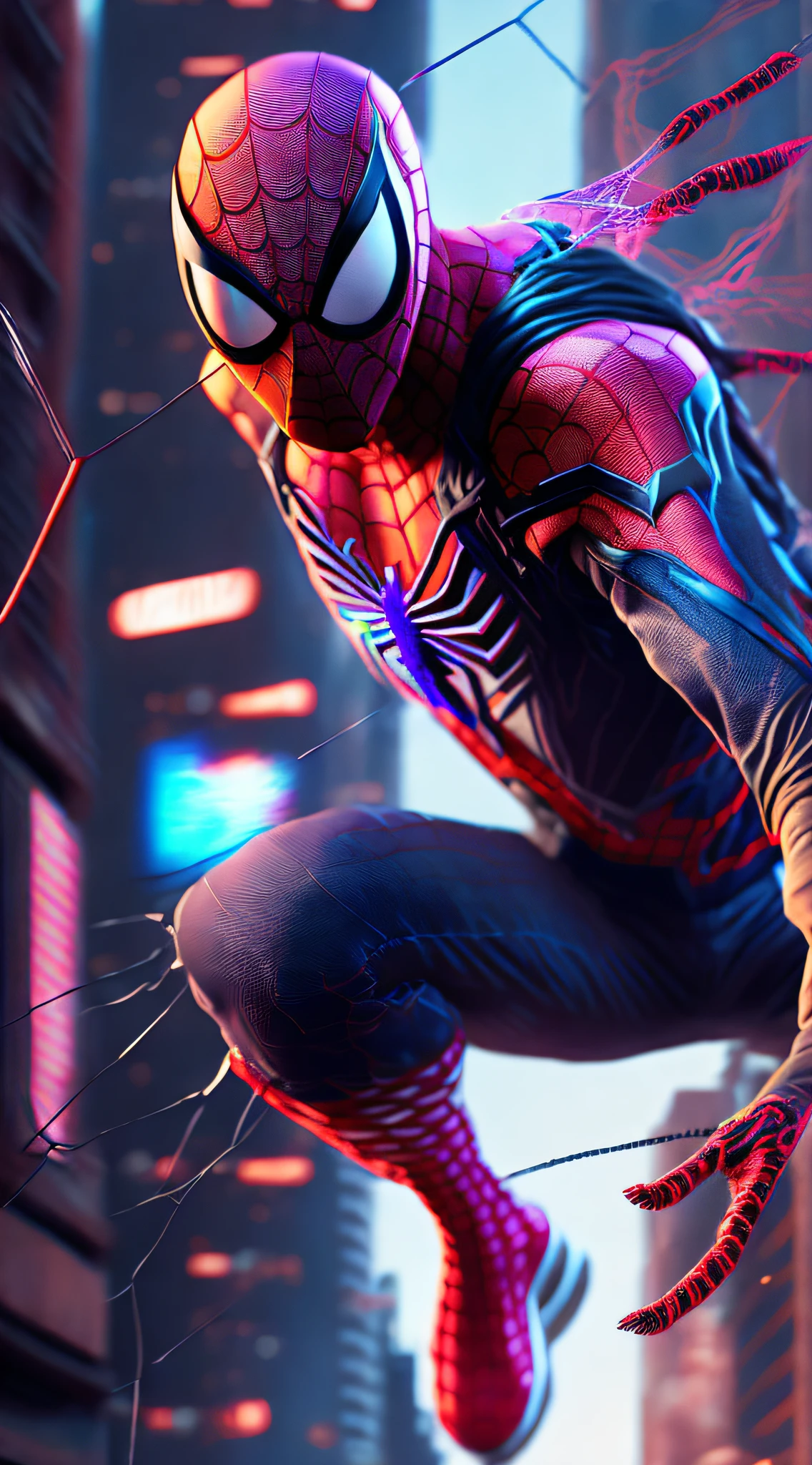 Spider-Man, See Full Body, Jump, Cyberpunk, 8K.