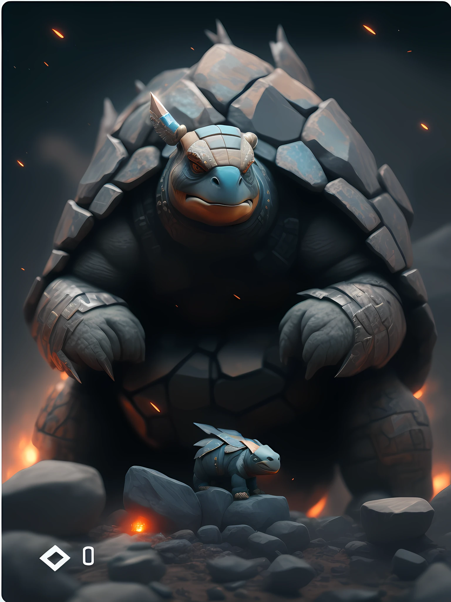 Close-up of a bunch of rocks, humanoid monster, old age, anthropomorphic, wojtek fus, as anthropomorphic, warrior, anthropomorphic hero, Z'gok. 8 K HD resolution, Turtles