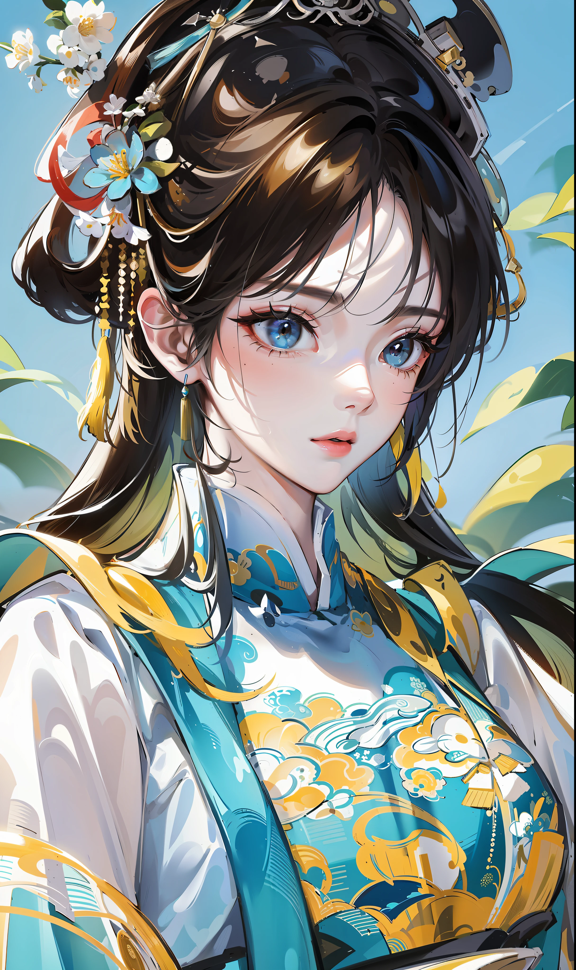 A girl, ancient Chinese costume, whole body, sunshine, clear face, clean white background, masterpiece, super detail, epic composition, ultra HD, high quality, extremely detailed, official art, uniform 8k wallpaper, super detail, 32k -- v 6