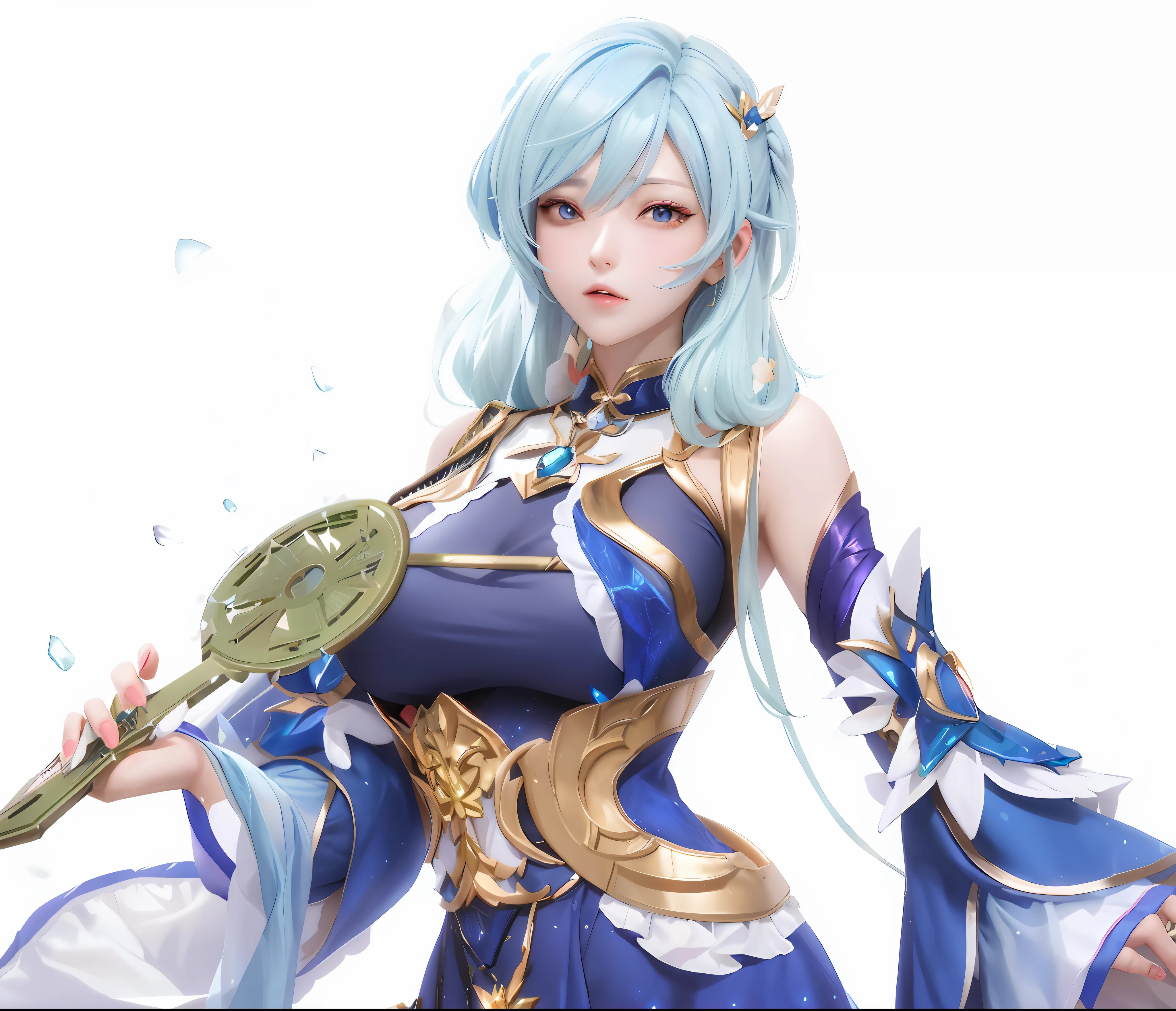 A woman in a blue dress, full body fairy, Zhongli from Genshin Impact, 8k HD, Genshin Impact character, clear RPG portrait, normal fingers, beautiful face