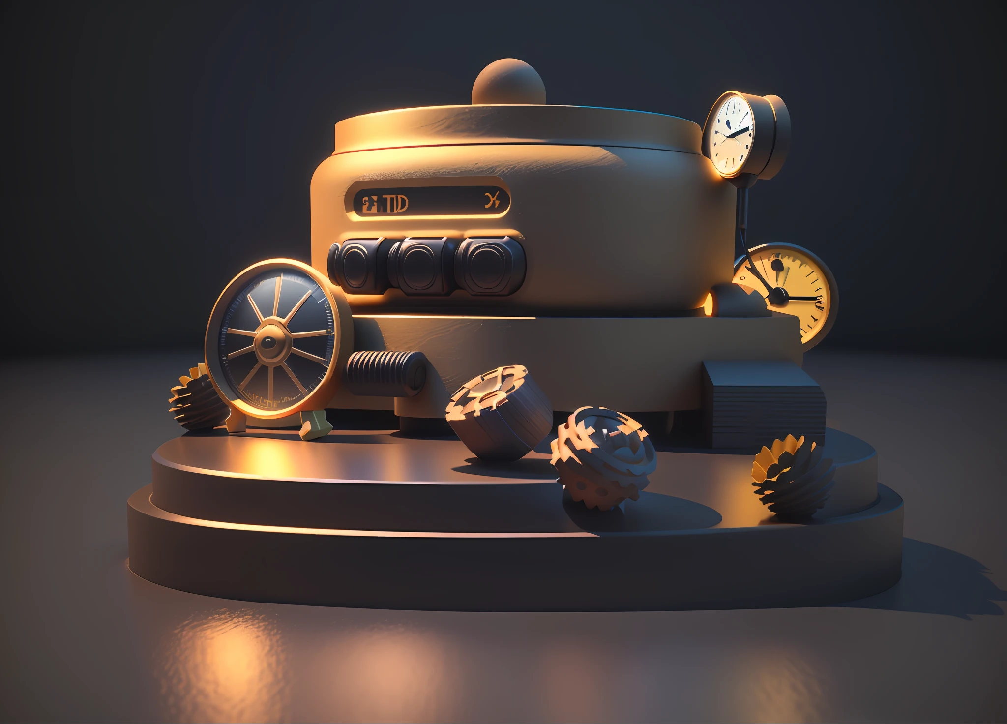 there is a toy that is standing on a platform with a clock, 3d illustration, 3 d illustration, animation style render, 3d matte illustration, cinema 4d colorful render, smooth 3 d illustration, smooth 3d illustration, stylized 3d render, cute 3 d render, 3 d render stylized, stylized as a 3d render
