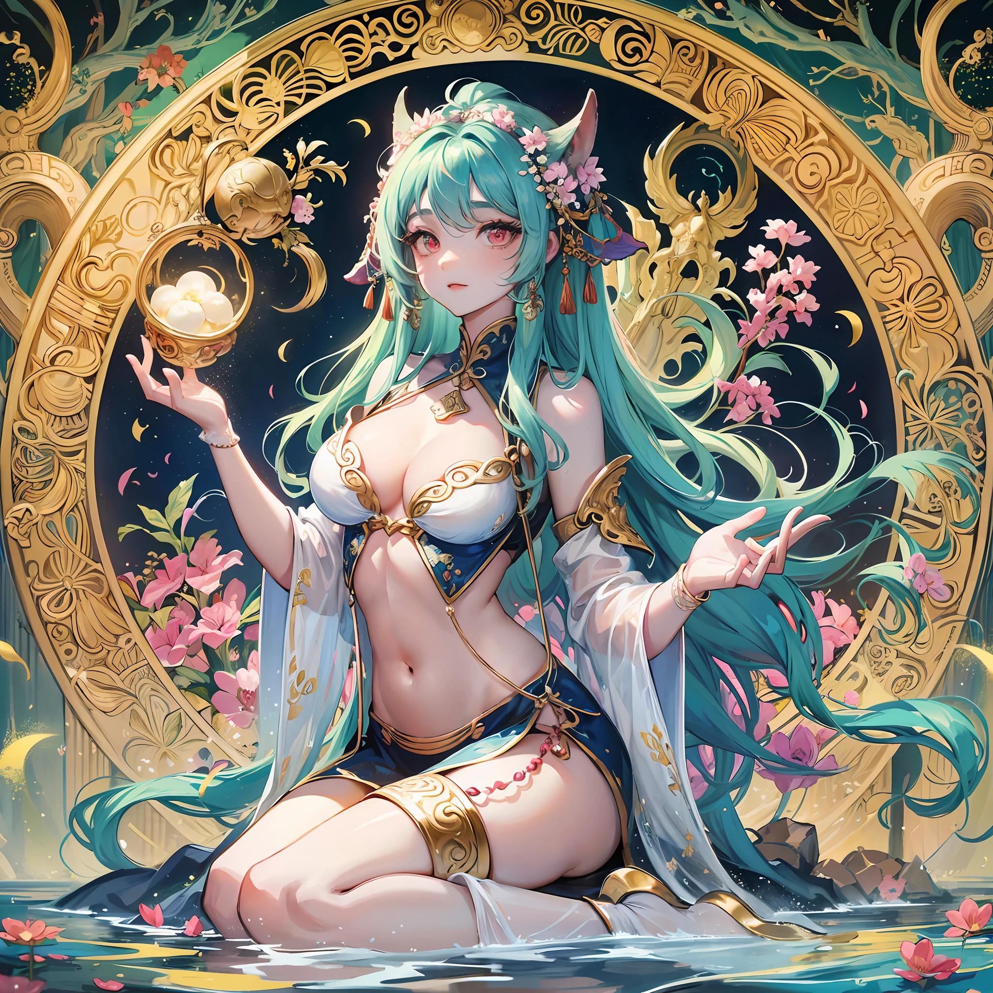 Envision a realm where the grandeur of Hindu mythology converges with enchanting magic, inhabited by creatures bearing both fairy-like delicacy and the charm of anthropomorphic animals. This captivating universe mirrors the ancient beauty of Chinese landscapes. characters, human like, beautiful, cute, anime --auto --s2