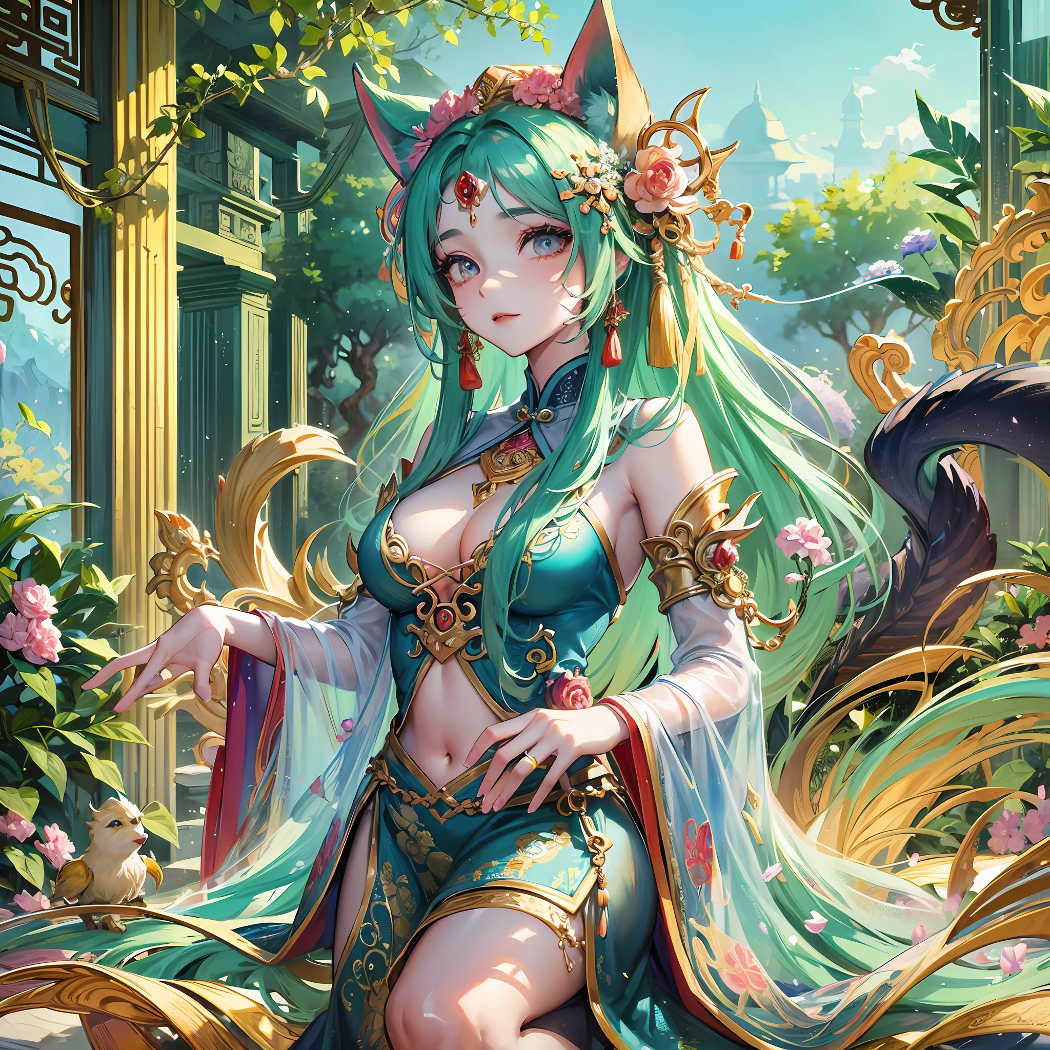 Envision a realm where the grandeur of Hindu mythology converges with enchanting magic, inhabited by creatures bearing both fairy-like delicacy and the charm of anthropomorphic animals. This captivating universe mirrors the ancient beauty of Chinese landscapes. characters, human like, beautiful, cute, anime --auto --s2