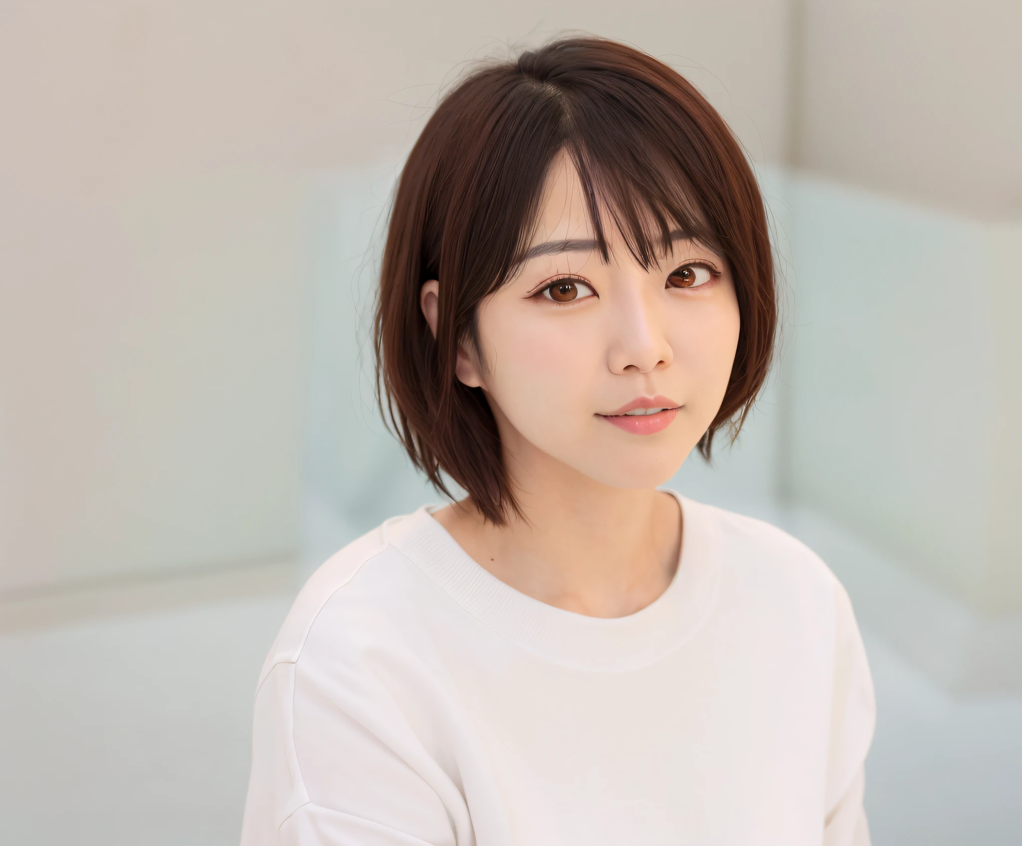 Alafed asian woman with short hair and white shirt, short hair, Harumi, close-up Iwakura Rai, Nara Yoshitomo, Chiho, Tejoki Shiori, Takemura Nozomi, Iwakura Rei, Kakinouchi Narumi, Ashima Chiho, Ayami Kojima