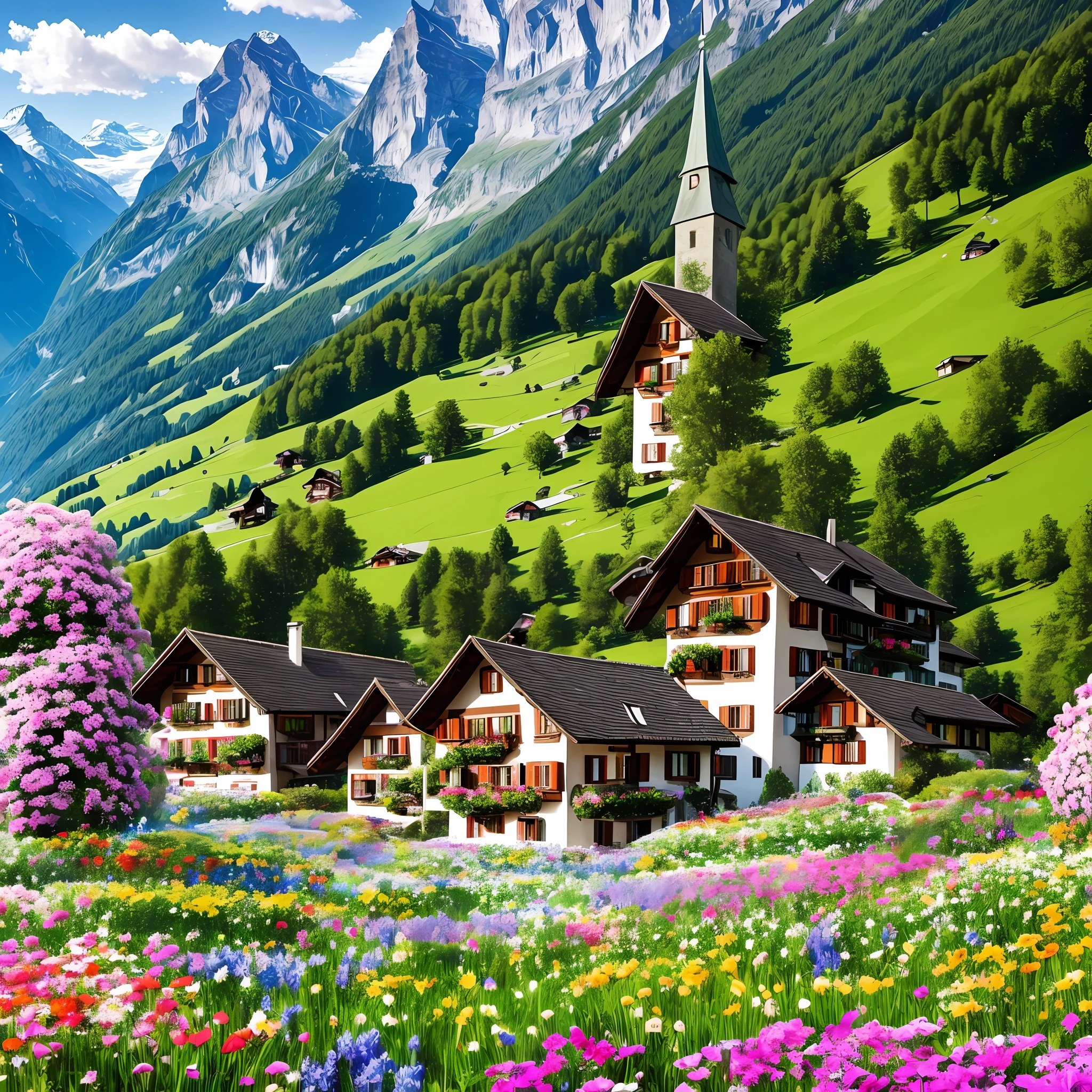 Switzerland, Alps, flower garden, yodeling forest --auto --s2