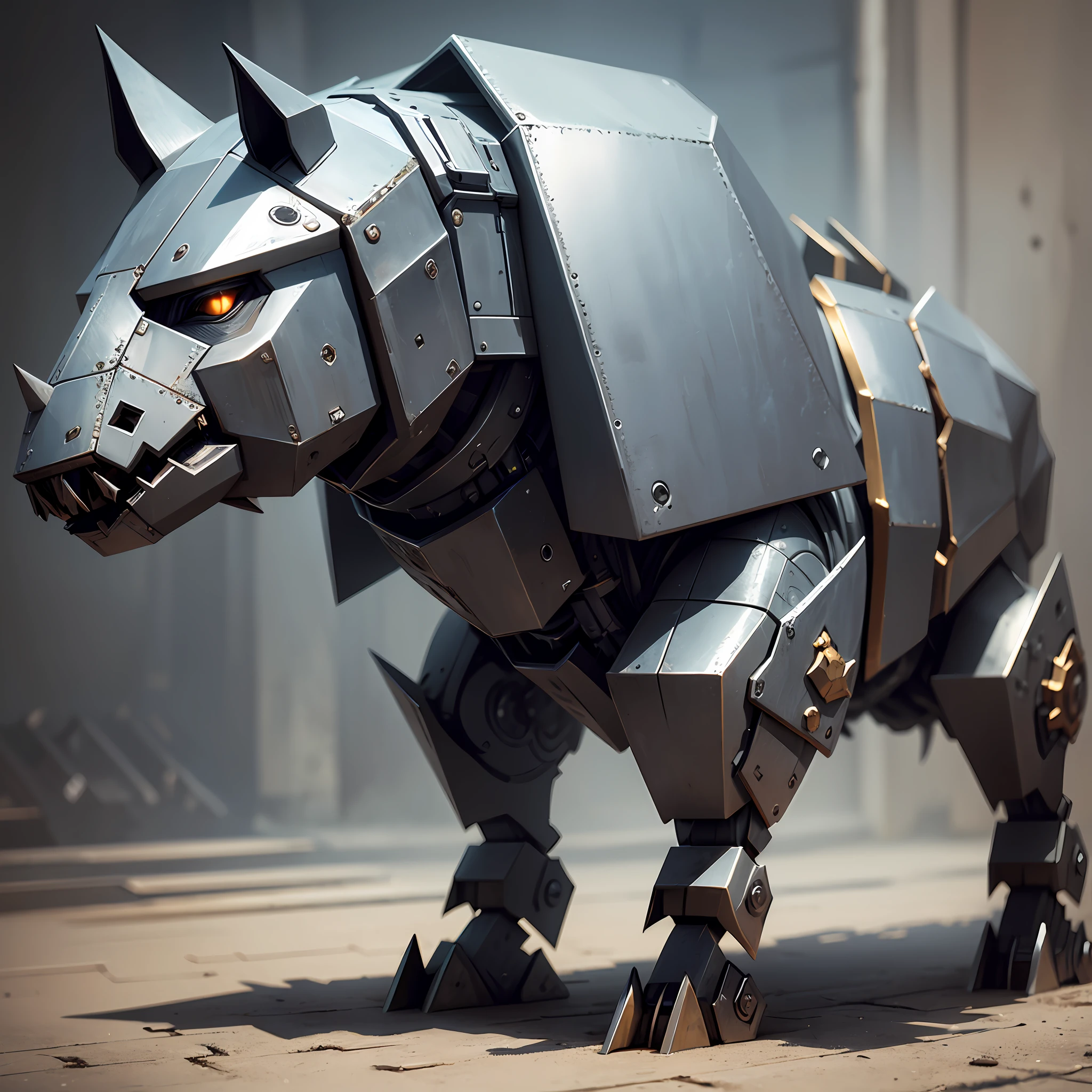 (Metal texture: 1.1) The semi-mechanized square rhinoceros, unique shape, strong vision, fine and meticulous, cool and domineering.