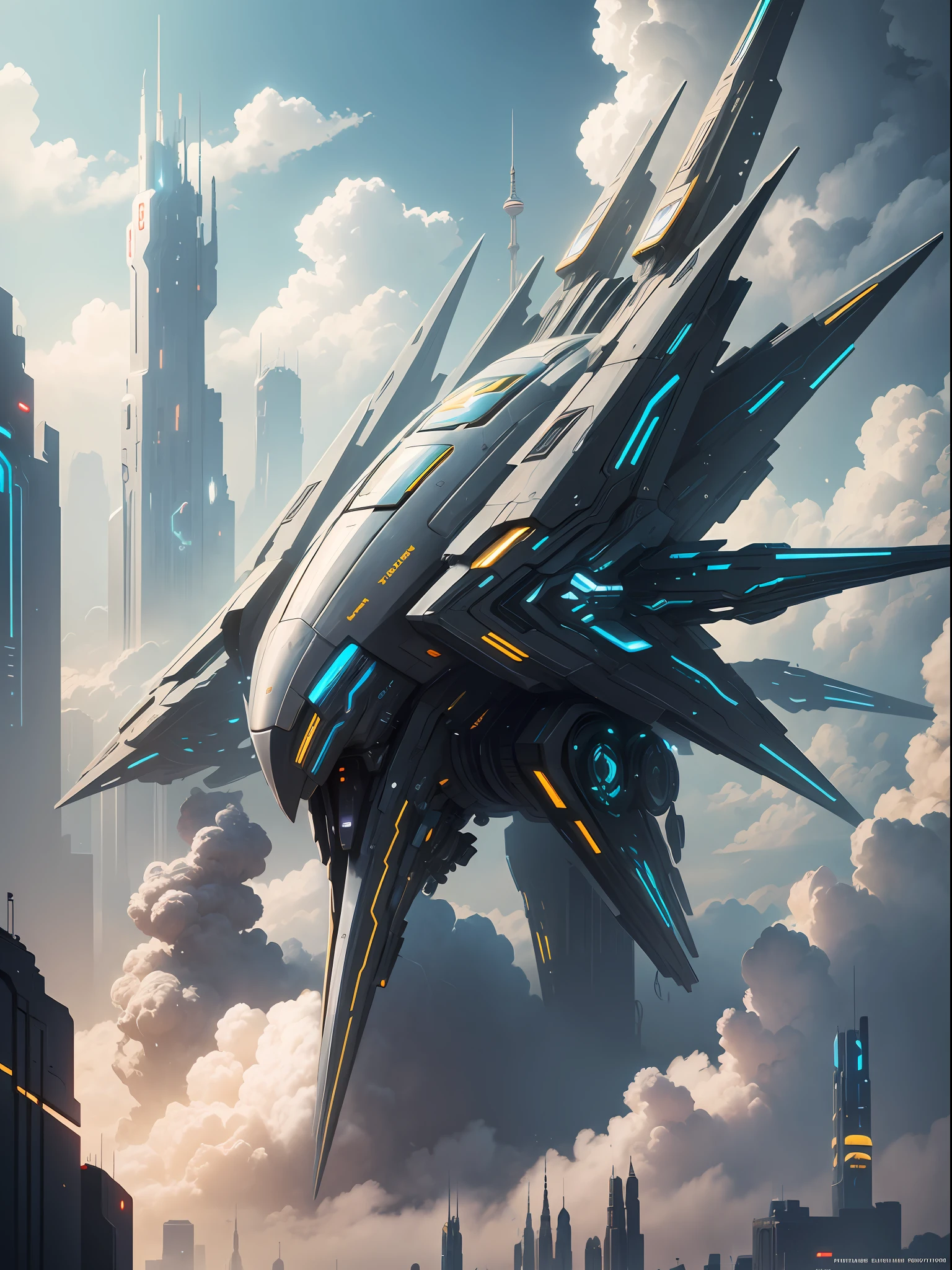 Fantasy Technology Future Technology Fantasy City, Spaceship Flying in the Sky, Everywhere Robot, Mechanical City, Cyberpunk, Starship, Interstellar, Alien, Mechanical Warframe --auto --s2
