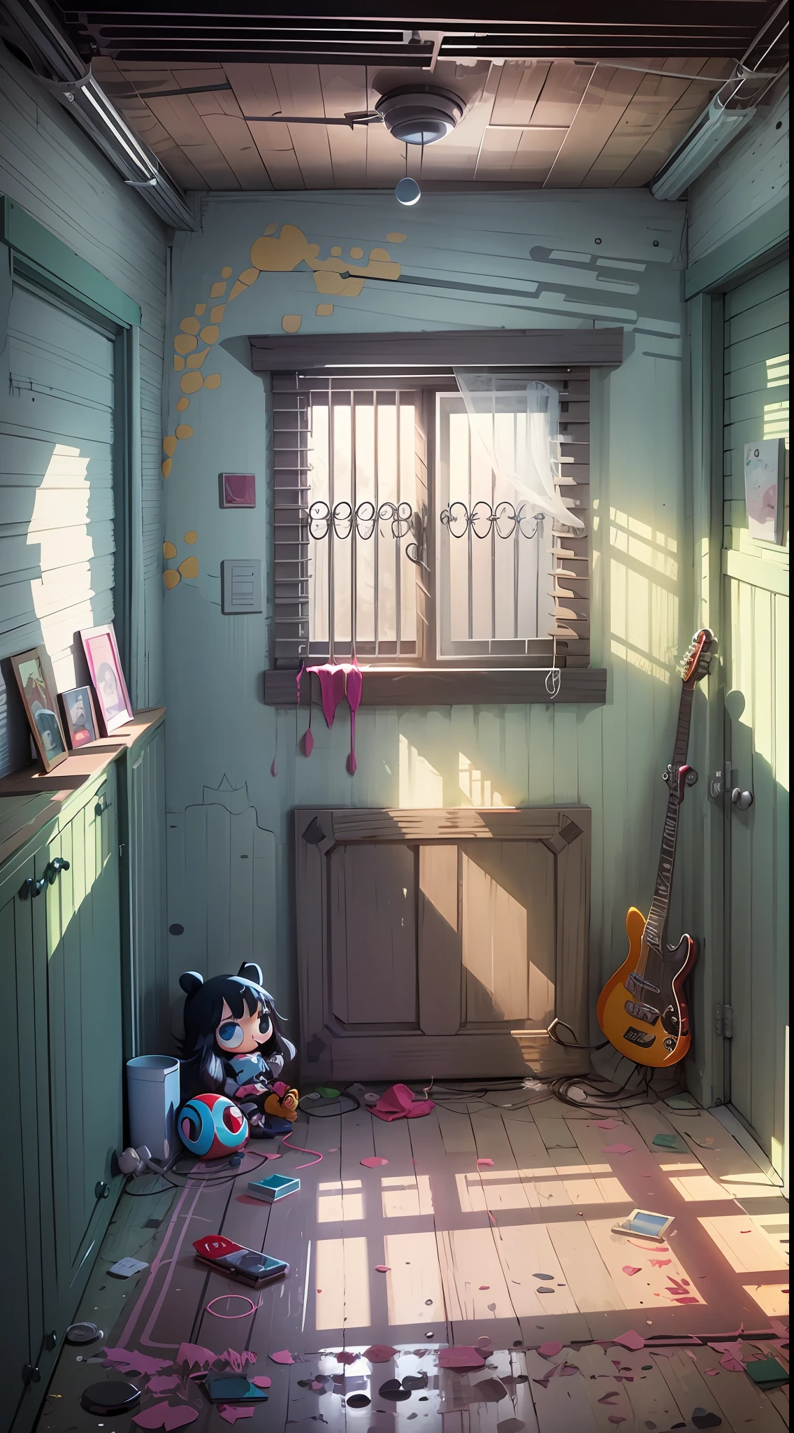 An empty girl's room, cartoon, vector graphic, style of Skottie Young --auto --s2
