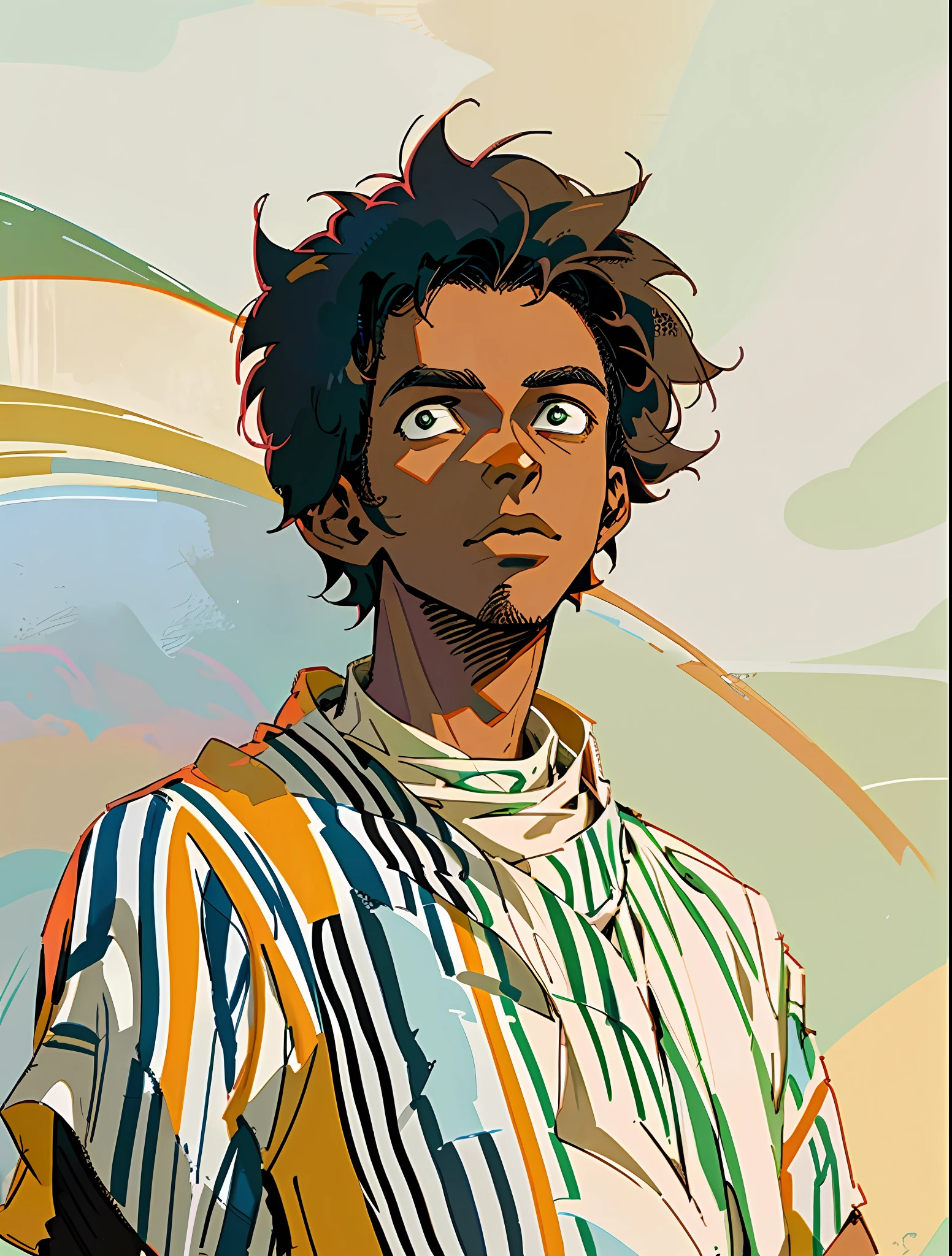 Two-dimensional, HD, cartoon, (best detail) (best quality), an African young man