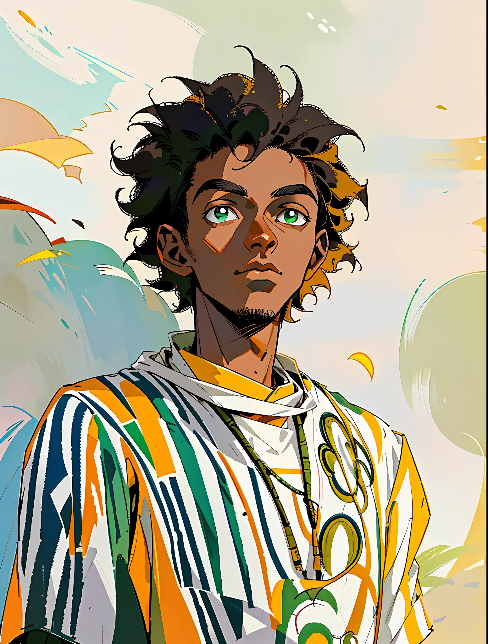 Two-dimensional, HD, cartoon, (best detail) (best quality), an African young man