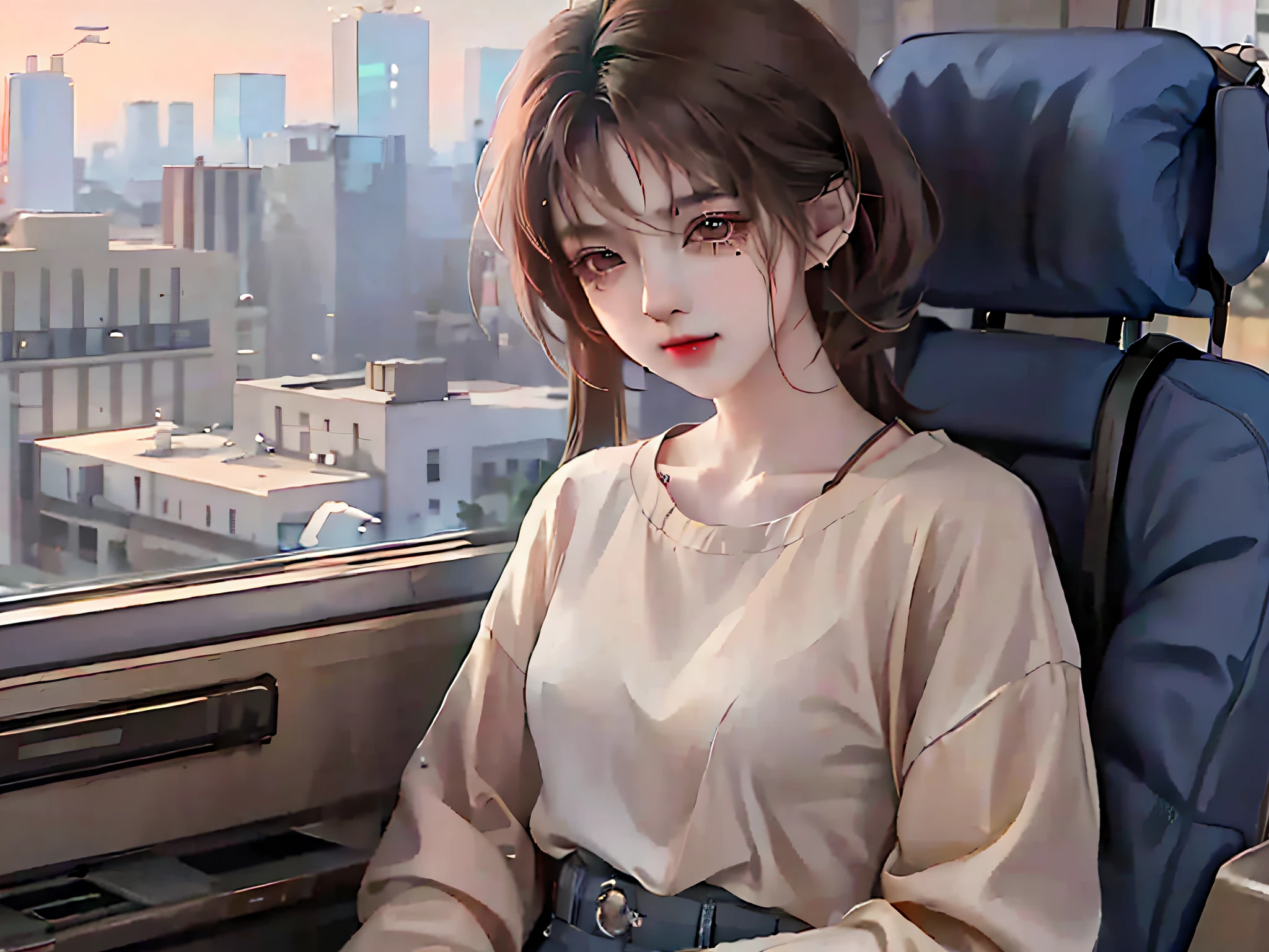 anime girl sitting on a train looking out the window, attractive anime girl, beautiful anime girl, realistic anime 3 d style, portrait anime girl, anime style 4 k, anime style. 8k, artwork in the style of guweiz, realistic anime artstyle, young anime girl, anime girl, pretty anime girl, cute anime girl, beautiful anime portrait