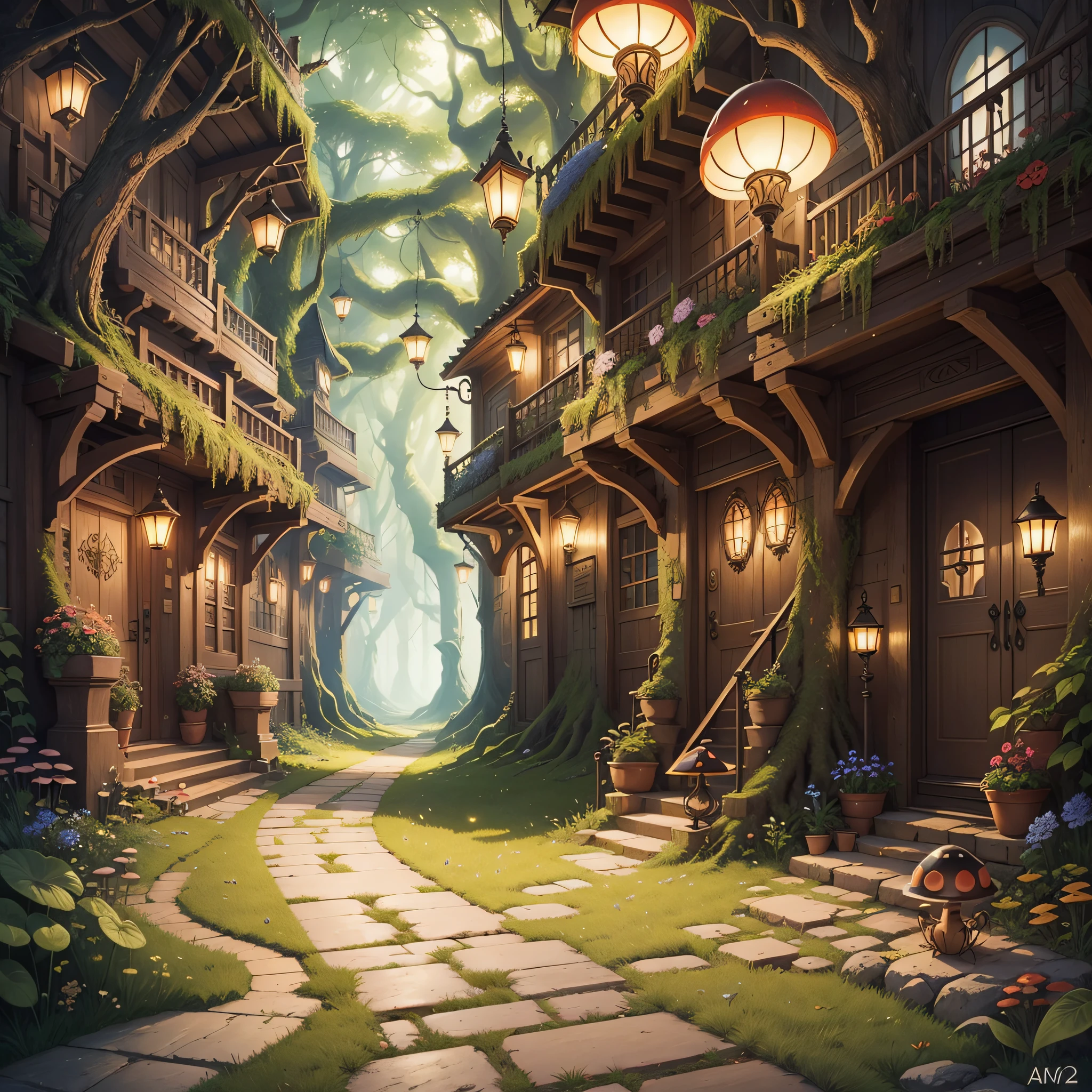 A path leads to the kingdom of ants, glowing mushrooms, dreams, art, --auto --s2
