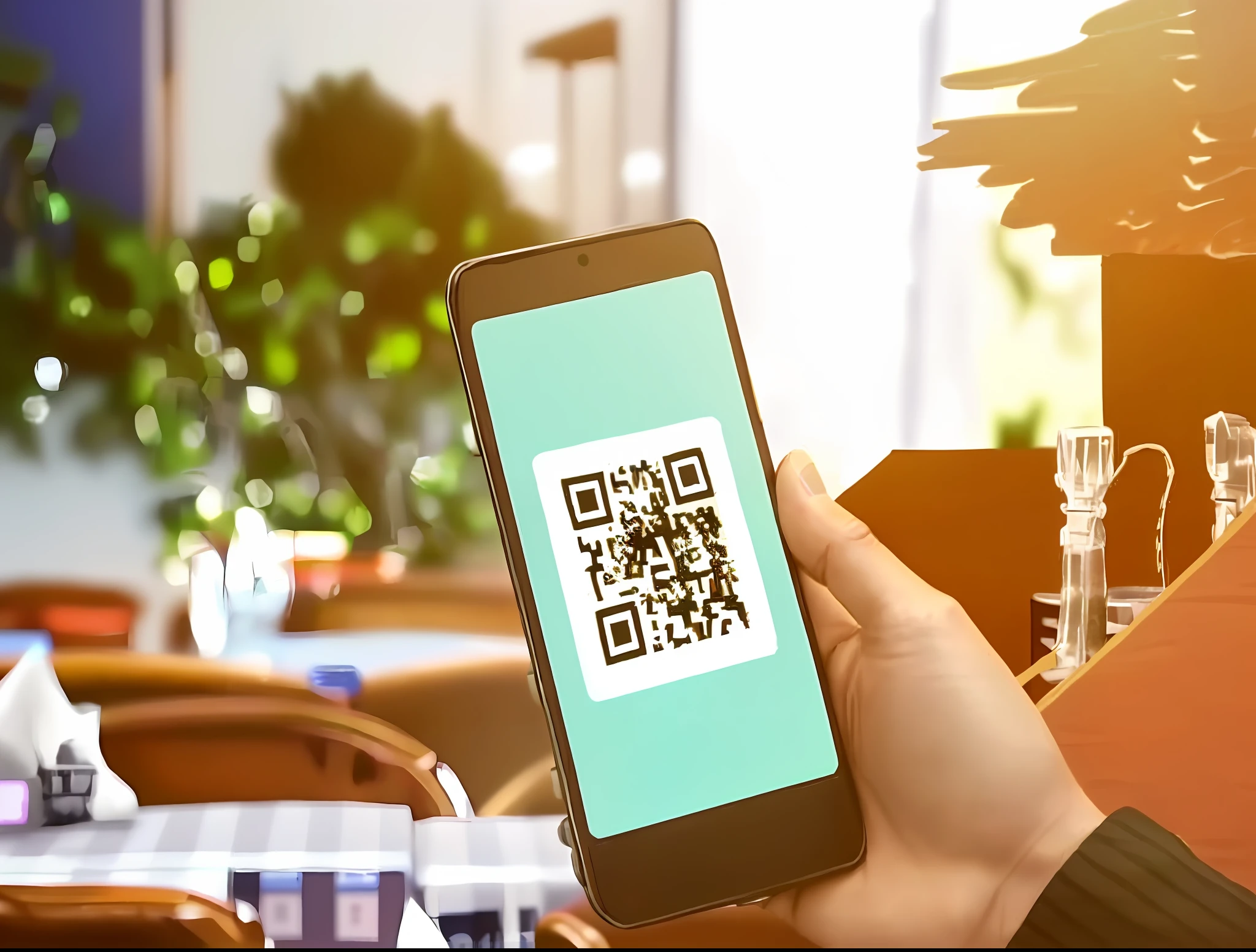 a person holding a smart phone with a qr code on the screen, smartphone displays qr code, scanning items with smartphone, exclusive, by Niko Henrichon, highly stylized, high quality scan, easy go, mobile app, by Nicolette Macnamara, alt art, high quality image, by Emma Andijewska, wide image, by Daniel Lieske