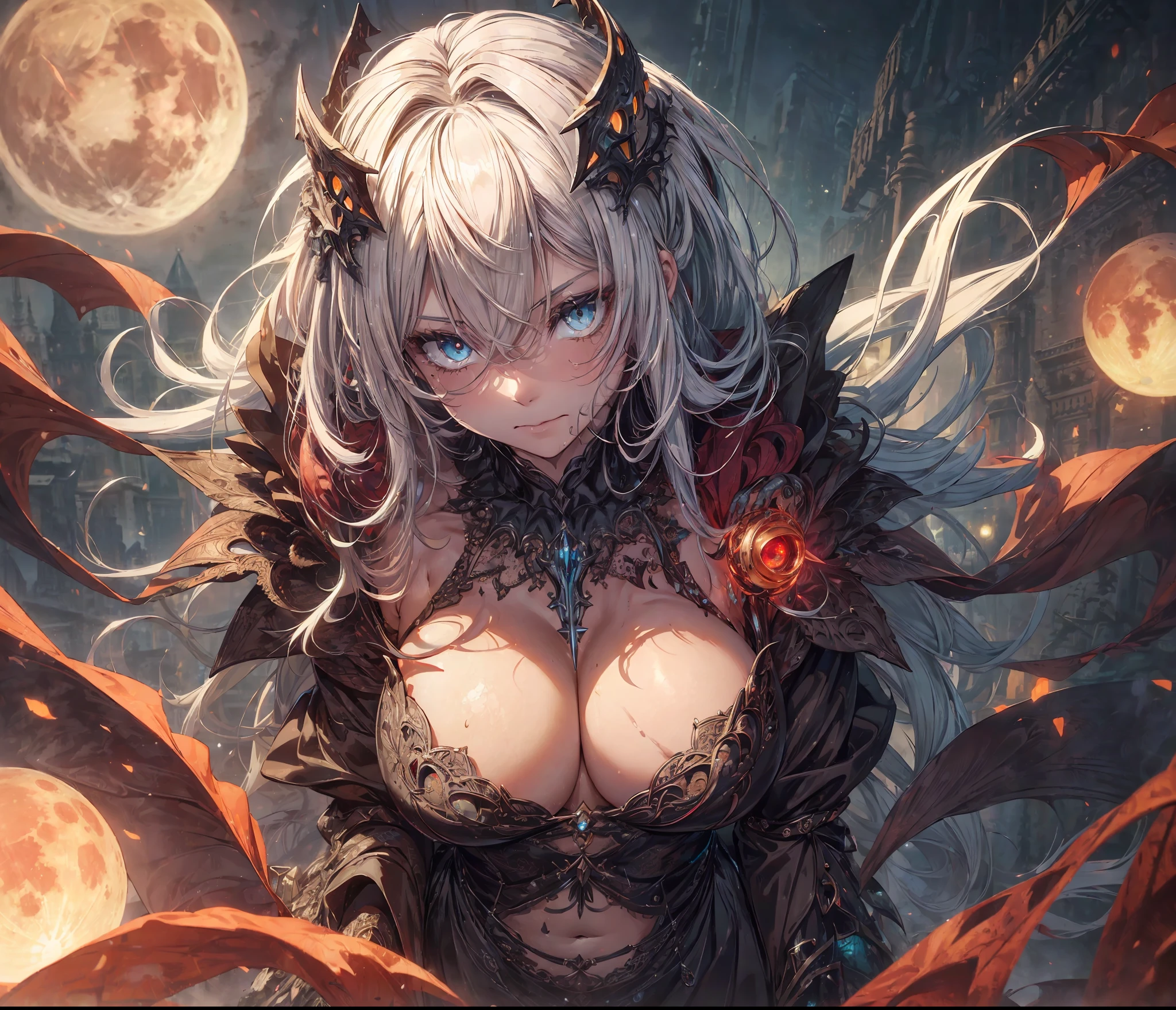 ((Best quality)), ((masterpiece)), ((highly intricate details)),beautiful, high quality, highres, absurdres, light difussion, intricate details, complex details, ((anime)), (anime:1.2) , (perfect face:1.3), extreme detailed eyes, colorful, highest detailed, vibrant colors, high contrast, (8K UHD:1.2), (photorealistic:1.2),(masterpiece:1.4), (best quality:1.4), realistic,medium breast.,(((A jaded and plotting ancient automaton:undead lich centered in the foreground))), ((clockwork filigree)), ((bioluminescent eyes)), (((ephemeral robes))), (((extravagant full helm))), ((corrupted bioluminescent filigree ankh necklace)), dark fantasy, dark atmosphere, graveyard, ((night)), bioluminescent bat swarm, volumetric lighting, best quality, masterpiece, intricate details, tonemapping, sharp focus, very detailed, trending on Artstation 4k, realistic, 8k, cinematic lighting, (((Full blood moon vibrantly lighting the scene))), (((wide angle shot))), ((colorful)), ((clockwork filigree face)), (((angle from above))), ((((looking at viewer)))), professional artist, {masterpiece}, {bioluminescent halo lighting from behind}, ((sinister glowing red fog)), {Full body portrait}, {Award winning illustration} , blushed ,18+ face,face,wet mouth,nsfw art, body curve, full sexy body, ((full body)), full body, random position, random pose position, random position, beauty shirt, (upper_body),(big_body:1.5), perfect body, pose, naughty girl, (tatto:1),tatto in stomach, ((1girl:1)), upper body, dark skin, human, ((upper_body)),((muscular:1))