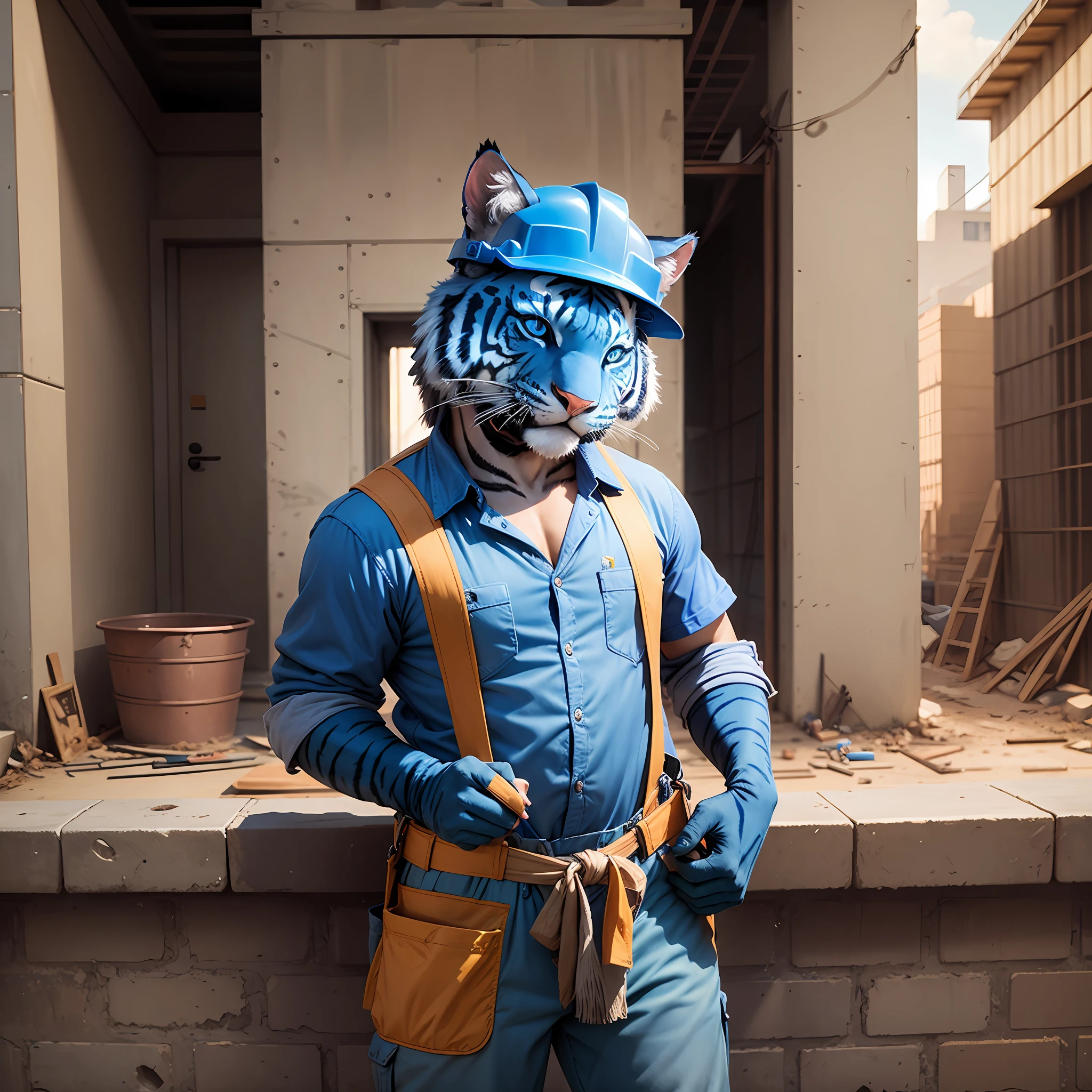 A blue tiger dressed as a construction mason --auto --s2