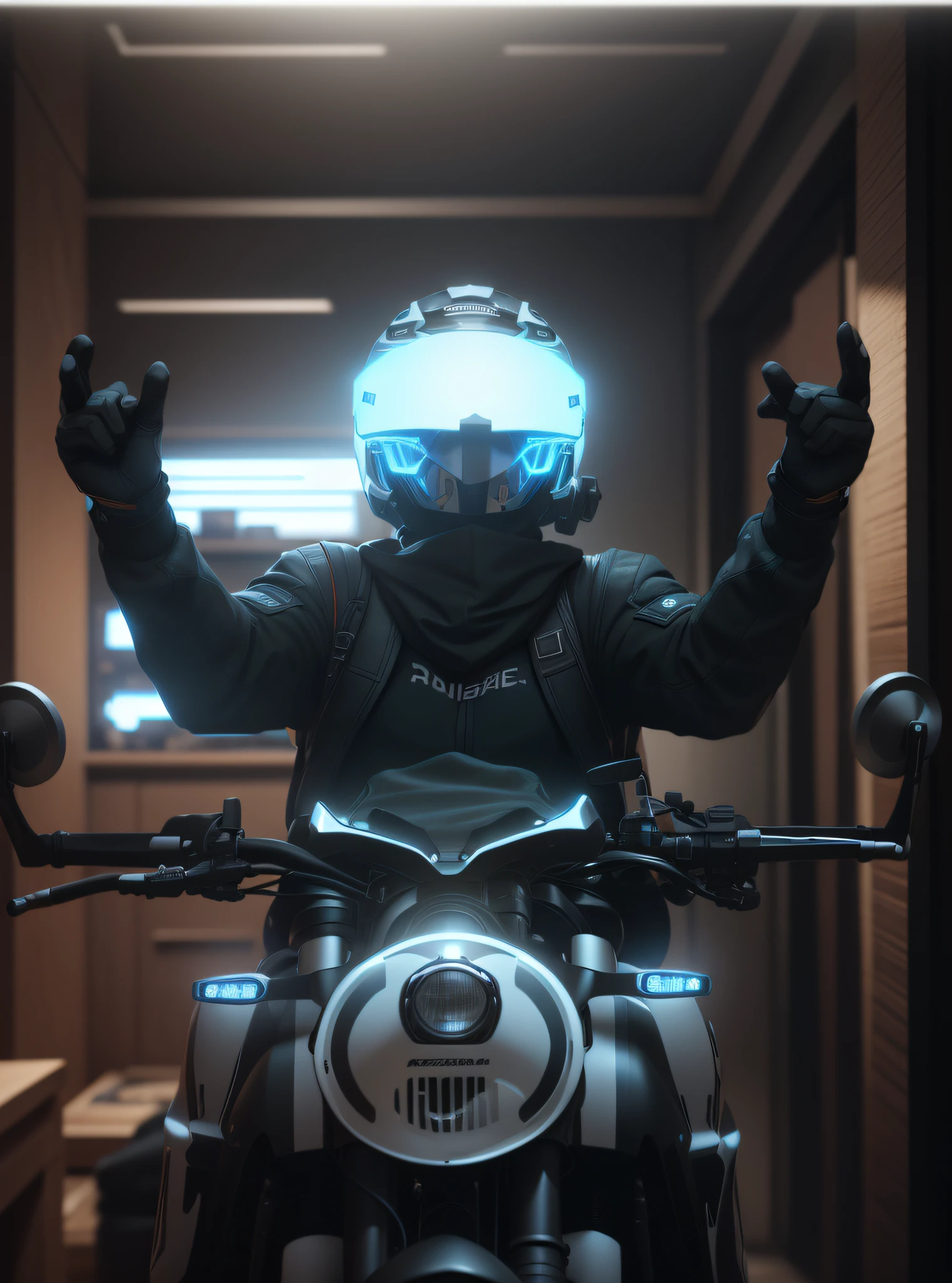 ((Best Quality)), ((Masterpiece)), (Very Detailed: 1.3), 3D, Riding Akirabike, HDR (High Dynamic Range), Ray Tracing, NVIDIA RTX, Super Resolution, Unreal 5, Subsurface Scattering, PBR Textures, Post Processing, Anisotropic Filtering, Depth of Field, Maximum Sharpness and Acutance, Multi-layer Textures, Albedo and Highlight Mapping, Surface Shading, Accurate Simulation of Light-Material Interactions, Perfect Proportions, Octane Rendering, Duotone Lighting, Low ISO, White Balance, Rule of Thirds, Wide Aperture, 8K RAW, High Efficiency Subpixel, Subpixel Convolution, Glowing Particle, --auto --s2
