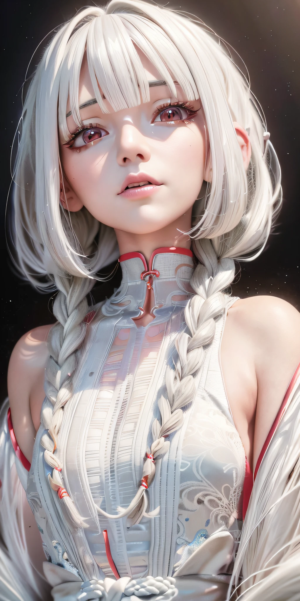 Anime - style image of a woman with long white hair and braids, full body, realistic anime girl rendering, detailed digital anime art, 8k portrait rendering, 8k high quality detail art, smooth anime CG art, render a cute 3d anime girl, 3d render character art 8k, realistic anime art style, gray hair girl, anime style 3d