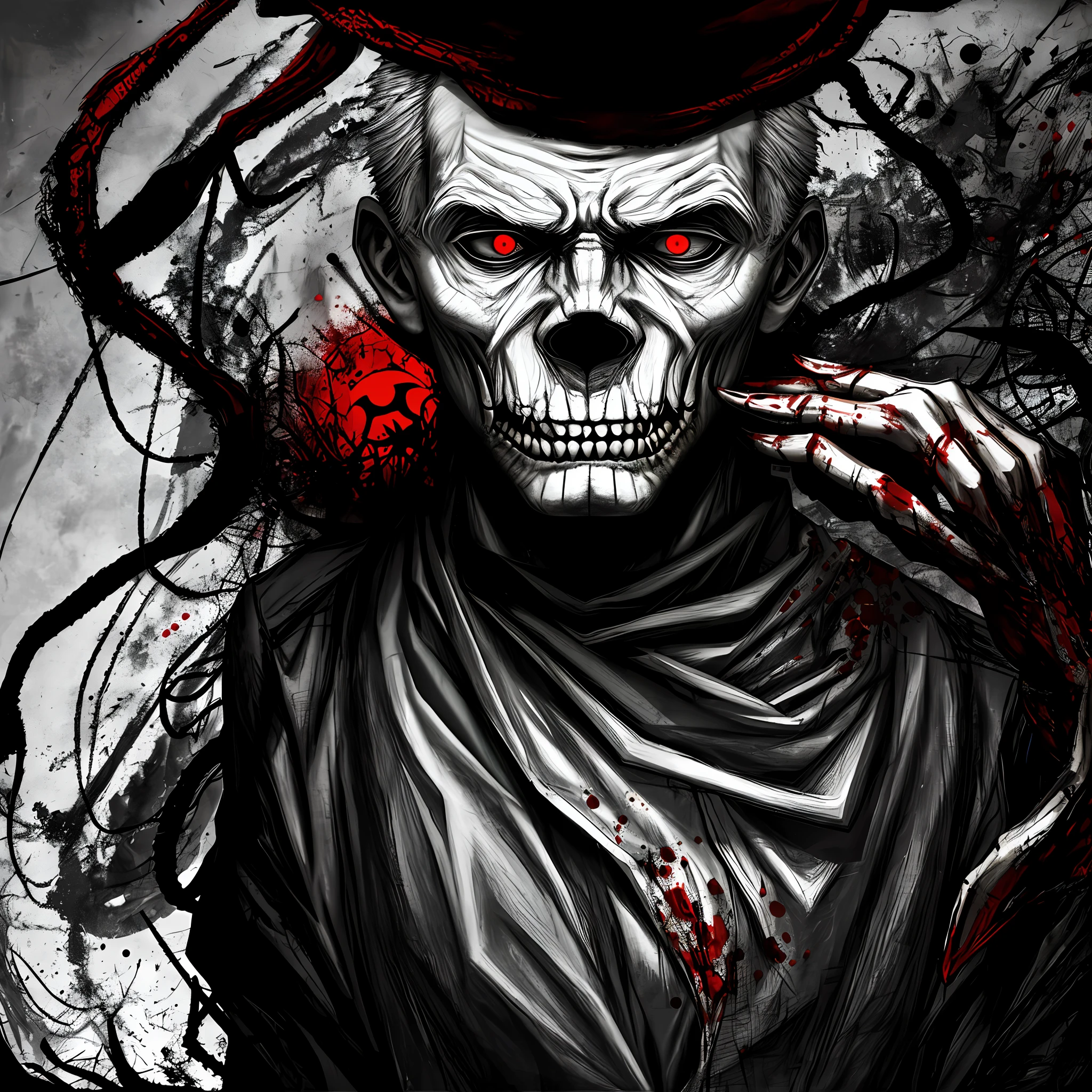Scary picture , man with sewn mouth , photorealism , rap album cover , noir , night , moon , severed limbs , blood splashes