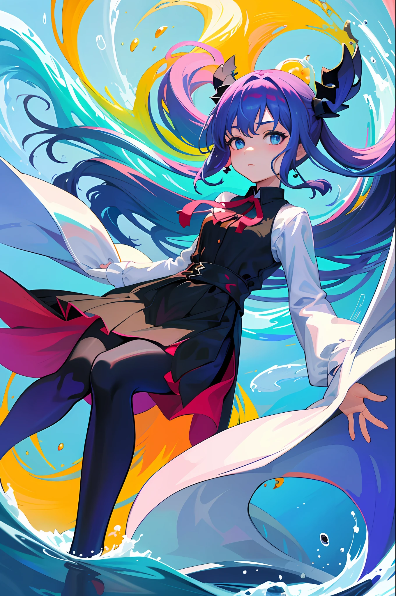 (pure color: 1.1), (color: 1.3), (masterpiece: 1.2), best quality, masterpiece, high resolution, original, extremely detailed wallpaper, looking at viewer, 1girl, solo, floating colorful water,