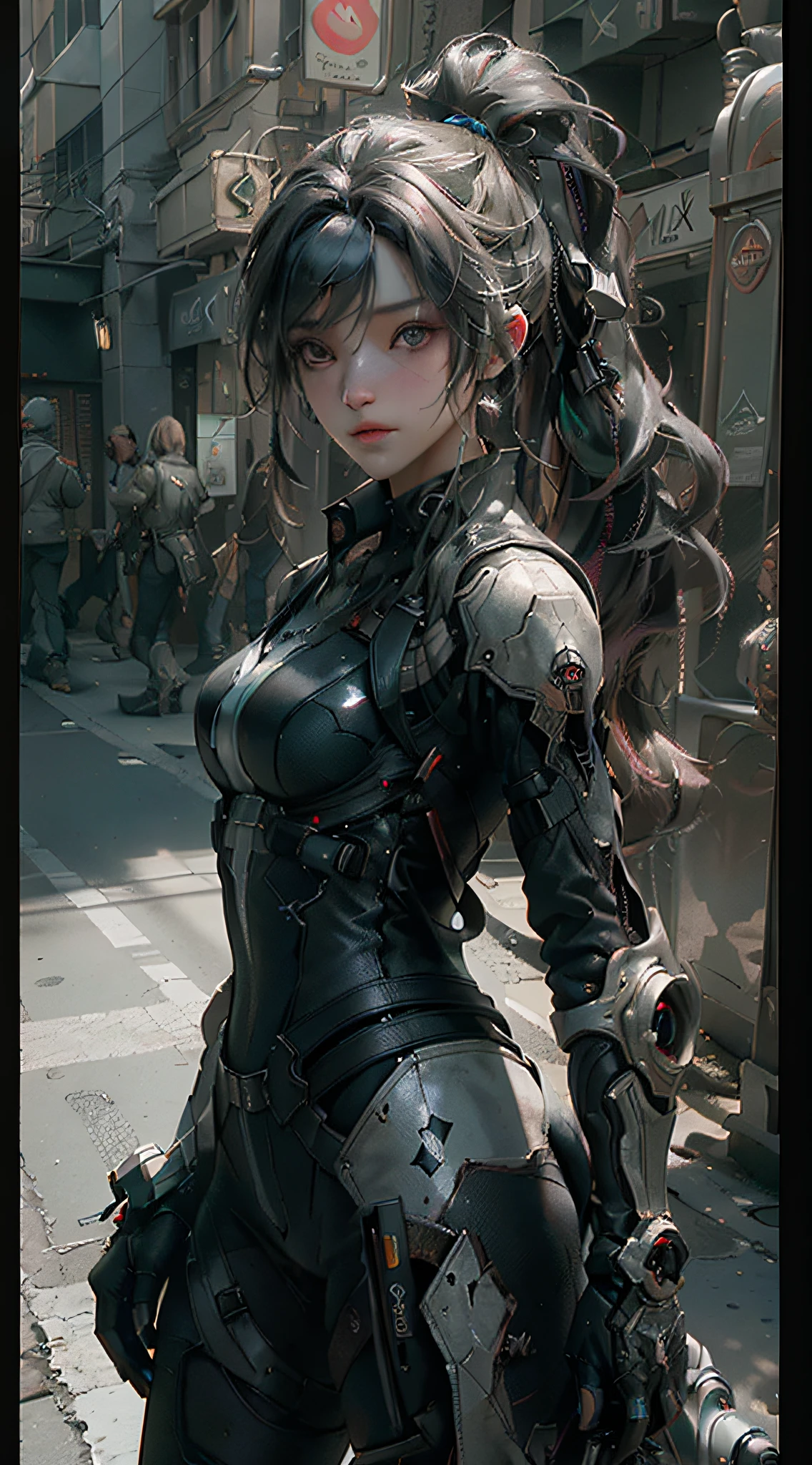((Best quality)), ((masterpiece)), (detailed:1.4), 3D, an image of a beautiful cyberpunk female,HDR (High Dynamic Range),Ray Tracing,NVIDIA RTX,Super-Resolution,Unreal 5,Subsurface scattering,PBR Texturing,Post-processing,Anisotropic Filtering,Depth-of-field,Maximum clarity and sharpness,Multi-layered textures,Albedo and Specular maps,Surface shading,Accurate simulation of light-material interaction,Perfect proportions,Octane Render,Two-tone lighting,Wide aperture,Low ISO,White balance,Rule of thirds,8K RAW,