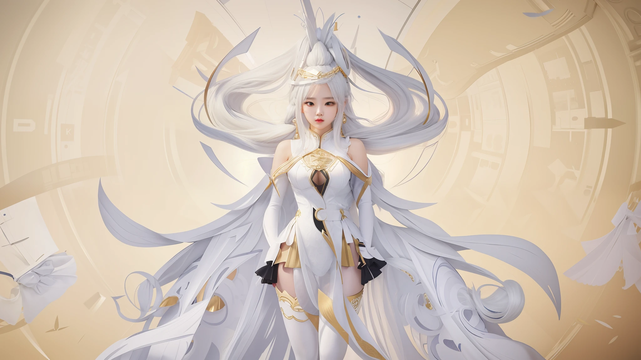 An Idol k-pop girl, cute girl, sexy girl, braid hair, white colored hair, intricate face details, detailed face, golden ratio face, big breast, big butt, big hip, big thighs, full body, 64K, UHD, HDR, high quality, high detailed, hyper detailed, photo realistic, ultra realistic, art photo, clarify the details, detailed parts body, intricate artwork masterpiece, trending on art-station