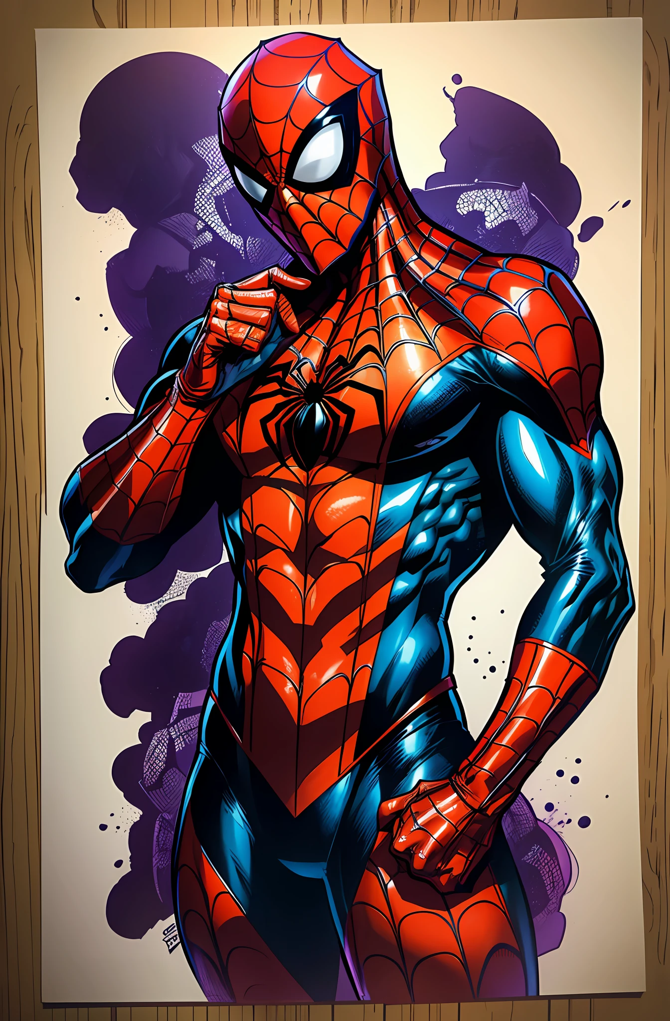 a closeup of a person in a spider costume with a spider web, symbiote, poisonous symbiote, vibrant orange webs, inspired by Ryan Stegman, by Ryan Stegman, inspired by Mike Deodato, poison, poison costume, miles morales, mike deodato jr, dark suit, rafael albuquerque comic art, john romita senior, by Mike Deodato --auto --s2
