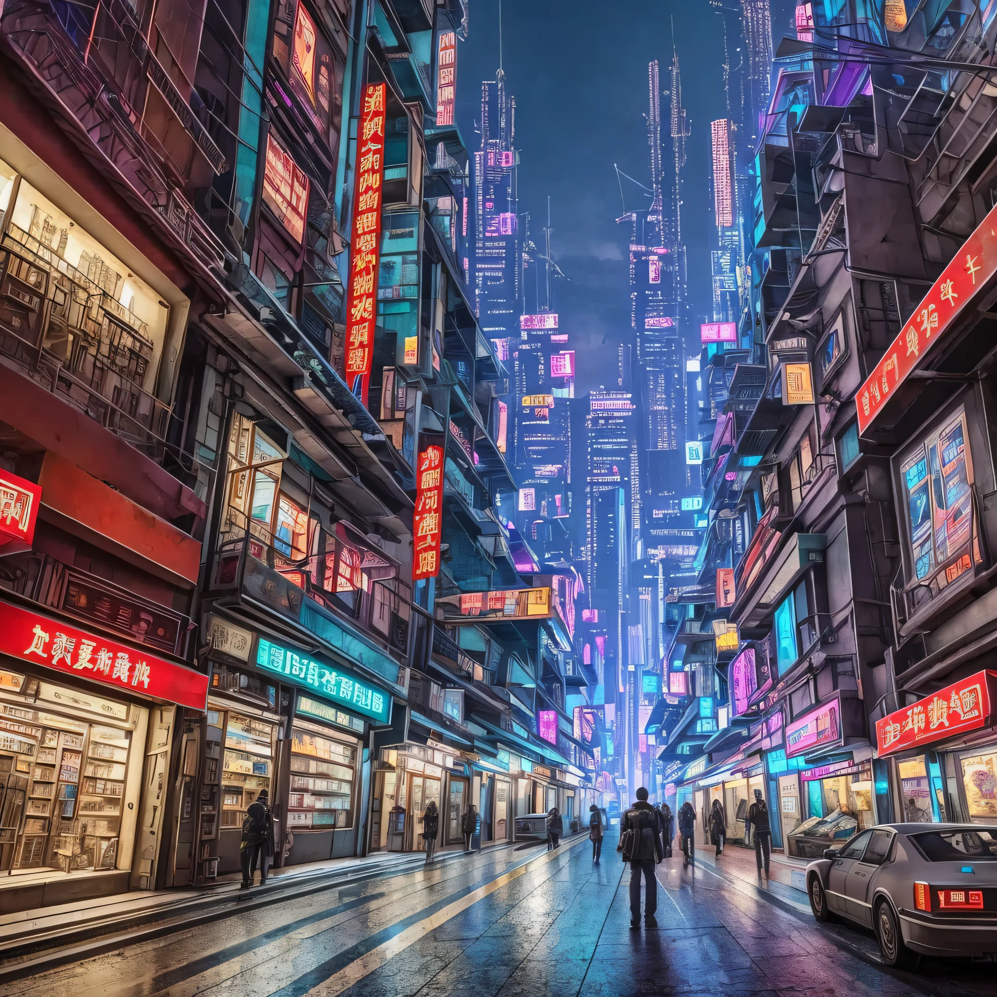 Cyberpunk city from sci-fi movie, empty street, night, chinoiserie buildings, old shop, irregular, circuit boards, wires, intricate, super detailed, realistic, hyper realistic, high quality, best, super detailed, crazy Detail, Very Detailed, Photorealistic, Epic Composition, Best Quality, 32k --auto --v 6 --s2