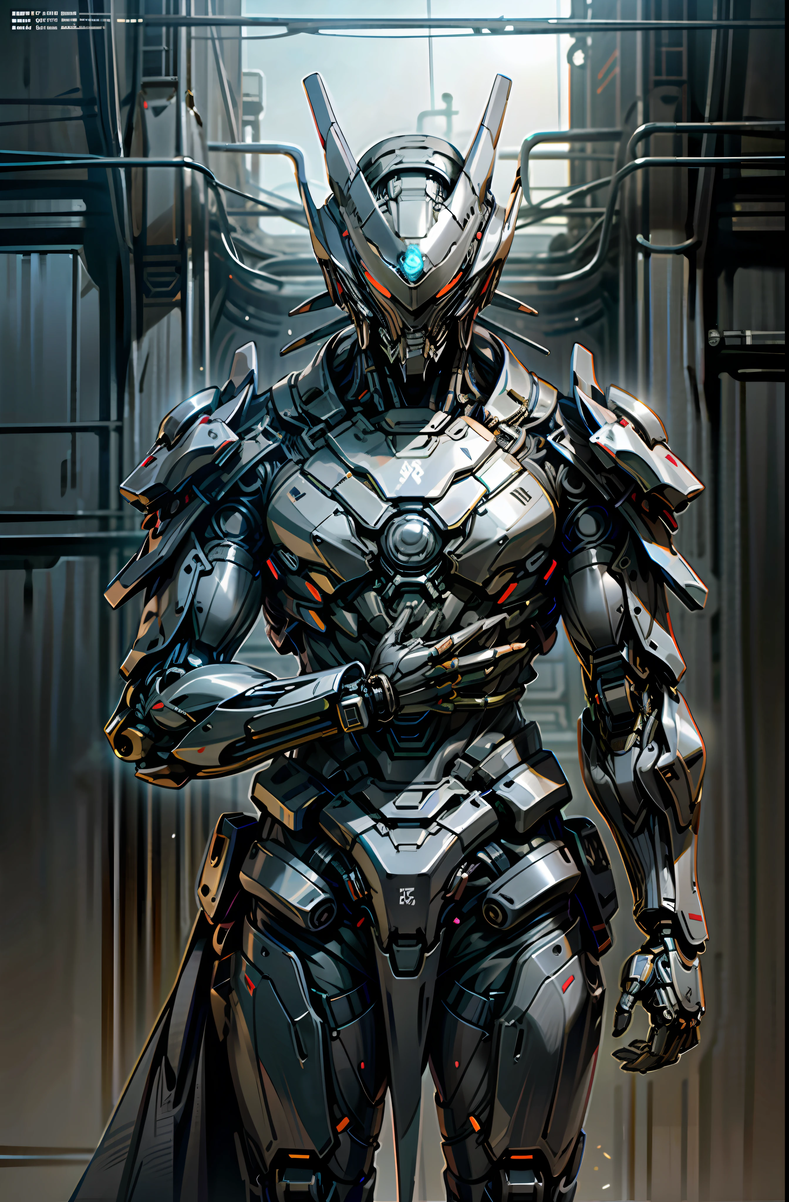 Dark_Fantasy,Cyberpunk,1manMechanical marvel,Robotic presence,Cybernetic guardian, samurai mechanical armour, katana on the waist, absolutely stunning art,wearing a black cloak, highest quality art, highest resolution, hyper detailed,black and red, futuristic, samurai robot, atmospheric,8k,64k, HD, unparalleled masterpiece, dynamic lighting, cinematic, epic