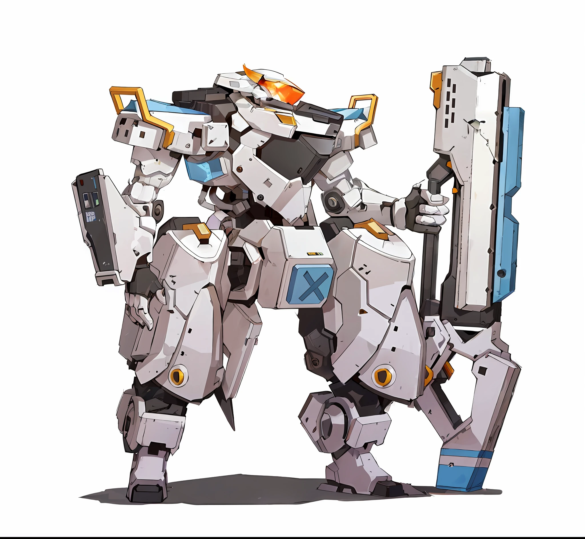 a close up of a robot with a gun on a white background, ferra white mecha, alexandre ferra white mecha, cool mecha style, white mecha, greek god in mecha style, an anime large mecha robot, mecha art, white mech bot, mechanized art concept, mecha, tremendous mecha robot