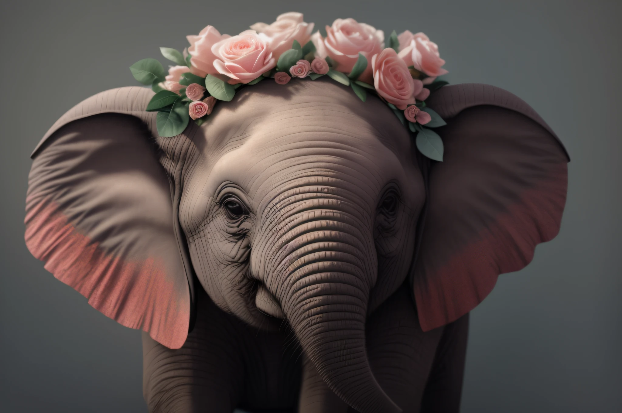 there is a  elephant with a flower crown on its head, adorable digital painting, cute elephant, digital art animal photo, elephant, by Adam Marczyński, beautiful digital artwork, by Artur Tarnowski, an elephant wearing a tutu, cute digital art, inspired by Frieke Janssens, beautiful and cute, wojtek fus