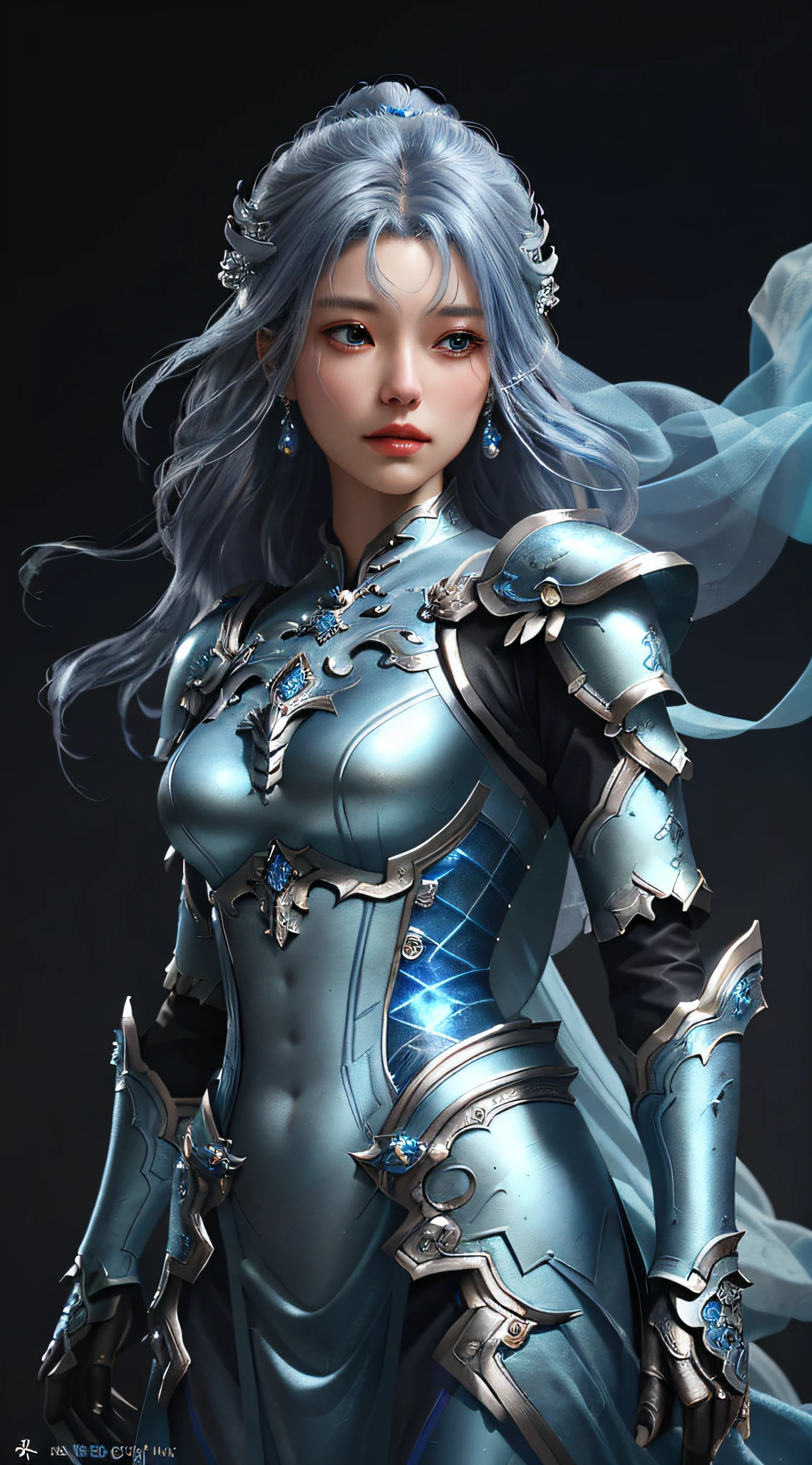 a close up of a woman in a silver and blue dress, chengwei pan on artstation, by Yang J, detailed fantasy art, stunning character art, fanart best artstation, epic exquisite character art, beautiful armor, extremely detailed artgerm, detailed digital anime art, artgerm on artstation pixiv, armor girl