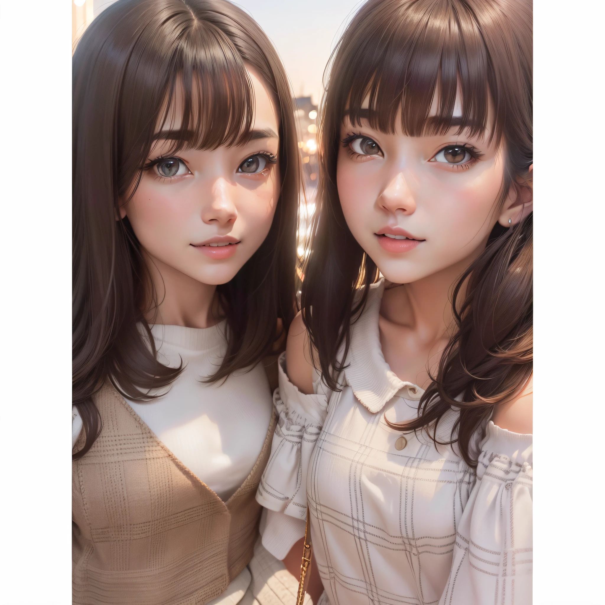 (night view:1.5),(8k, RAW photo, ultra high res, best quality, masterpiece:1.2), (realistic illustration), (extremely detailed CG unity 8k wallpaper), absurdres,2 girl,16 yo, japanese girl,beautiful face,medium breasts,brown medium hair,updo,smile,delighted, cheerful, outdoor, old town, scenery, distressed jeans, off-the-shoulder top, espadrilles,full body --auto --s2