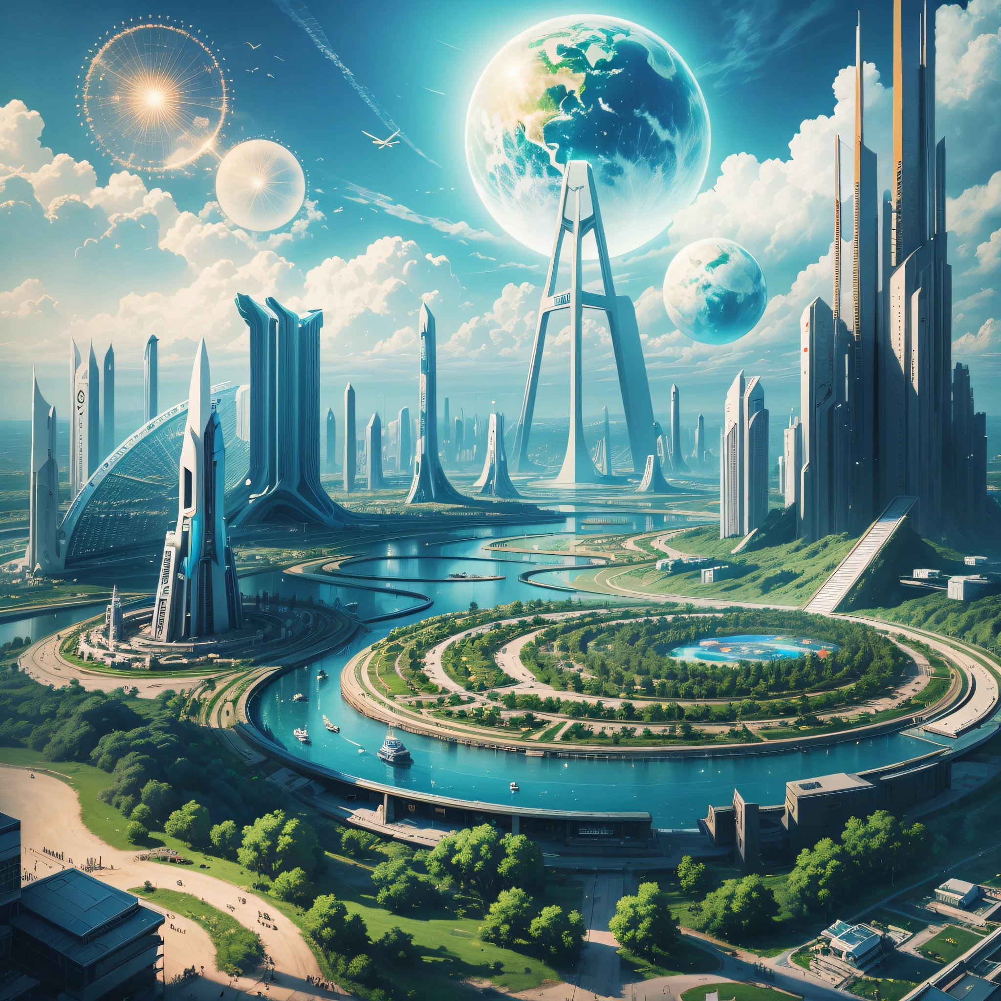 Make a painting of a future world with lots of advanced technology --auto --s2