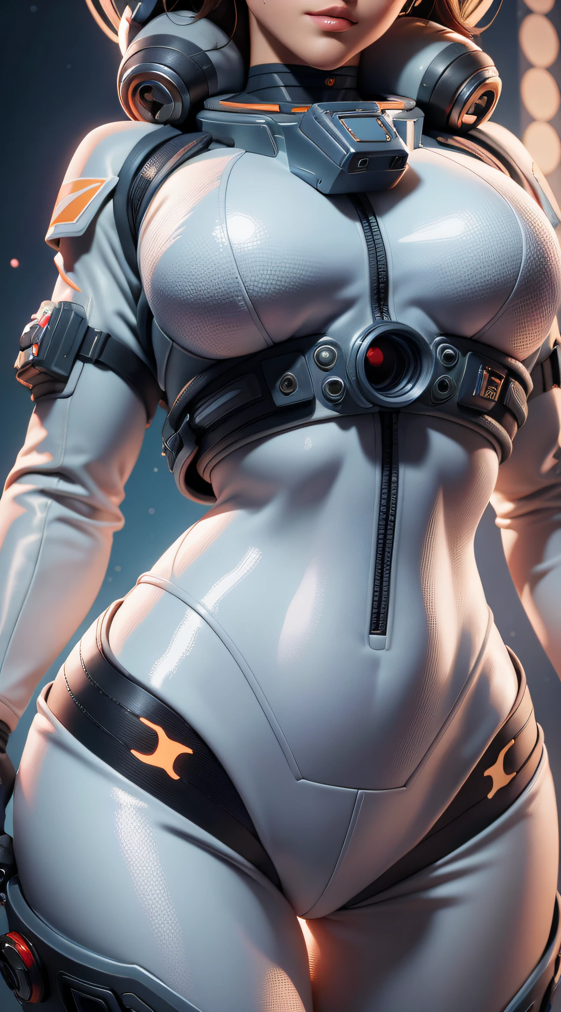 Sexy female cosmonaut, pretty face, beautiful face, full body, muscle body, high detail, backlighting, ray tracing, depth of field, close-up, bokeh, Canon, UHD, high details, anatomically correct, super detail, 8k, best quality