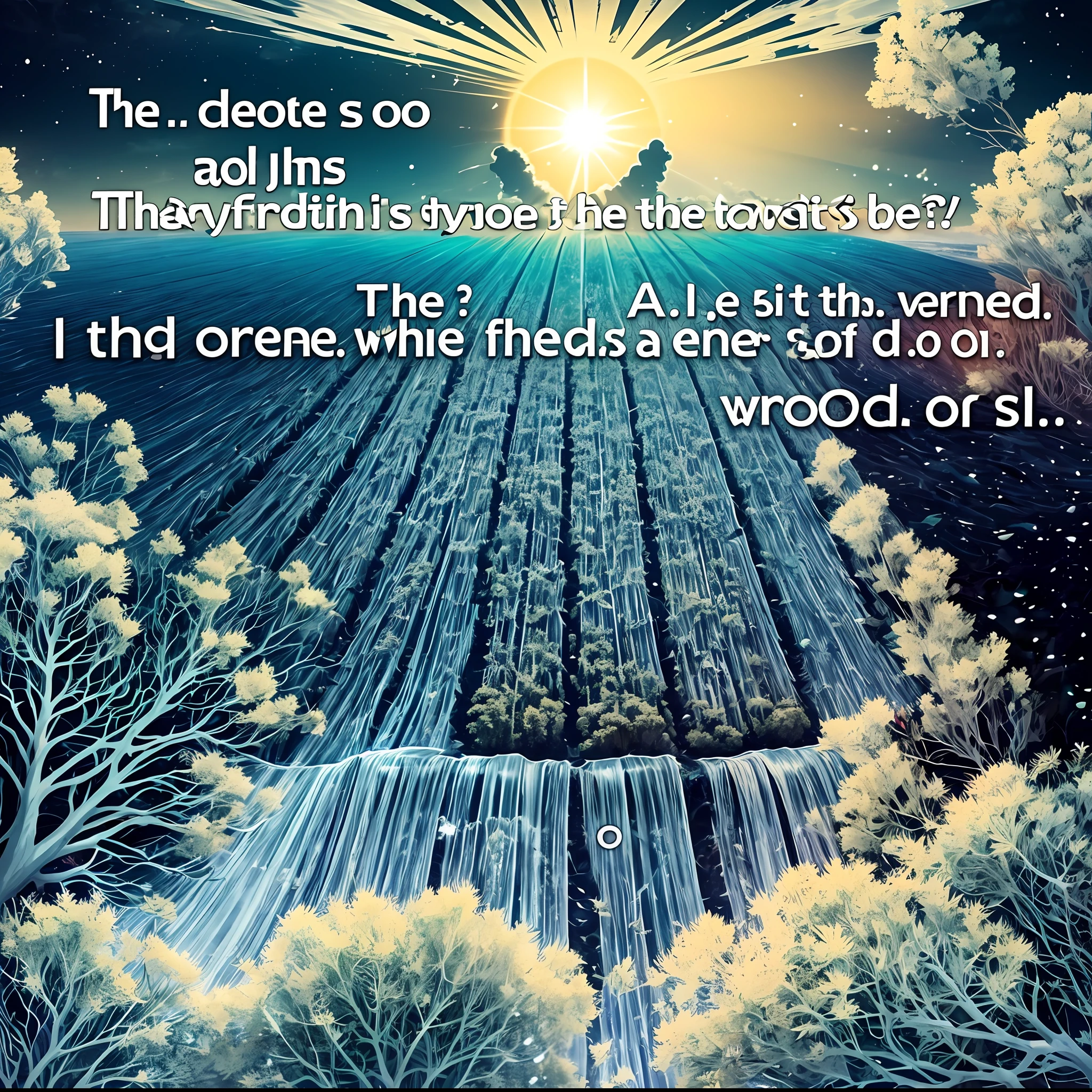 In the beginning God created the heavens and the earth.
It was the formless and empty earth; darkness covered the face of the abyss, and the Spirit of God moved upon the face of the waters.
God said, "Let there be light," and there was light.
God saw that the light was good, and separated the light from the darkness.
God called to the light day, and to darkness he called night. The afternoon and morning passed; That was the first day.
Then God said, "Let there be among the waters a firmament that separates waters from waters."
Then God made the firmament and separated the waters that were below the firmament from those that were above. And so it was.
To the firmament God called heaven. The afternoon and morning passed; That was the second day.
And God said, "Let the waters that are under heaven be gathered in one place, and let the dry part appear." And so it was.
To the dry part God called land, and called seas to the whole of the waters. And God saw that it was good.
Then God said, "Let the earth be covered with vegetation: plants that give seeds and trees whose fruits produce seeds according to their species." And so it was.
The earth has sprung vegetation: plants that give seeds according to their species, and trees whose fruits produce seeds according to their species. And God saw that it was good.
The afternoon and morning passed; That was the third day. , image without text!. --auto --s2