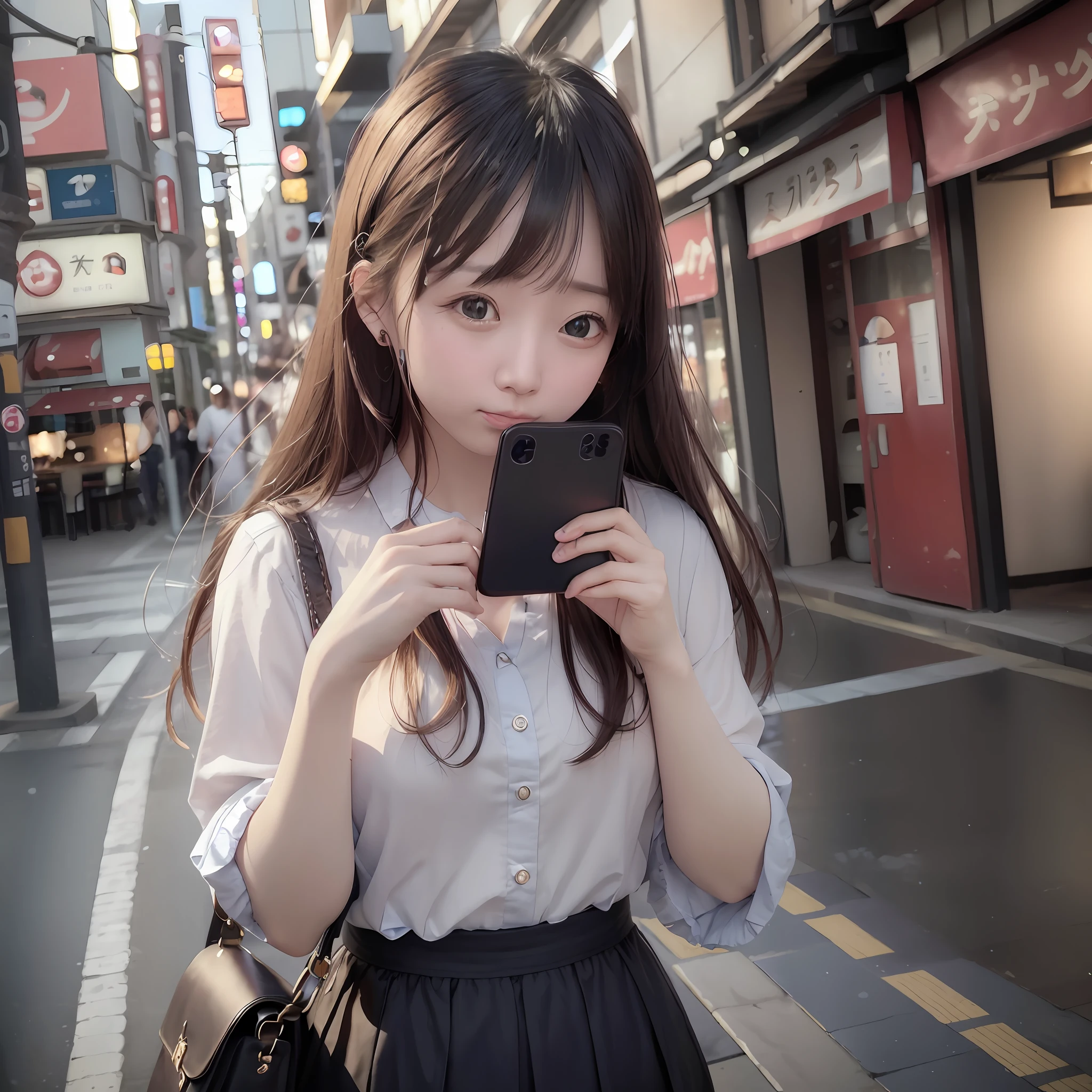 writing emails on the phone, absurdity, mouth closed, balanced eyes,
(Top quality detail: 1.2), realistic, 8K high definition, super detail, high quality texture, intricate detail, detail, detail, very detail CG, high quality shadow, detail beautiful delicate face, detail beautiful delicate eyes, depth of field, ray tracing, (beauty 23 year old cute Japan woman: 1), looking at smartphone, well-formed face, Straight long hair, OL style fashion, skirt, --auto --s2