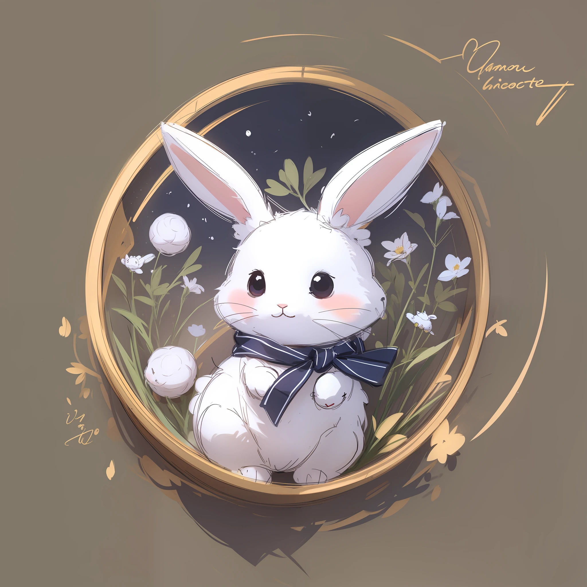 Cute white rabbit, playful mooncake '''(sketch:1.5)'''