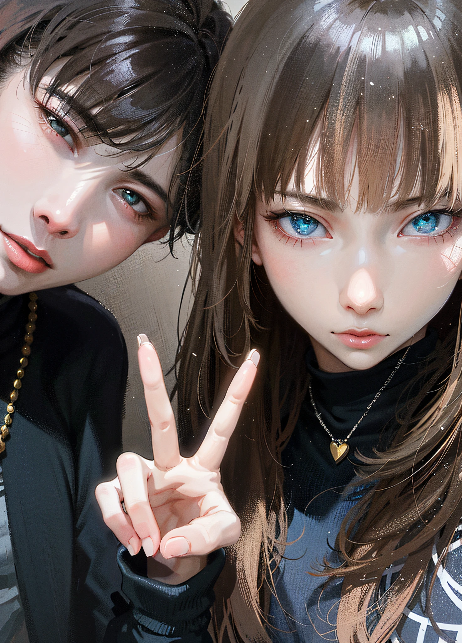 there are two girls that are posing for a picture together, artwork in the style of guweiz, guweiz, guweiz on pixiv artstation, anime style. 8k, guweiz on artstation pixiv, anime style 4 k, realistic anime 3 d style, anime realism style, realistic anime artstyle