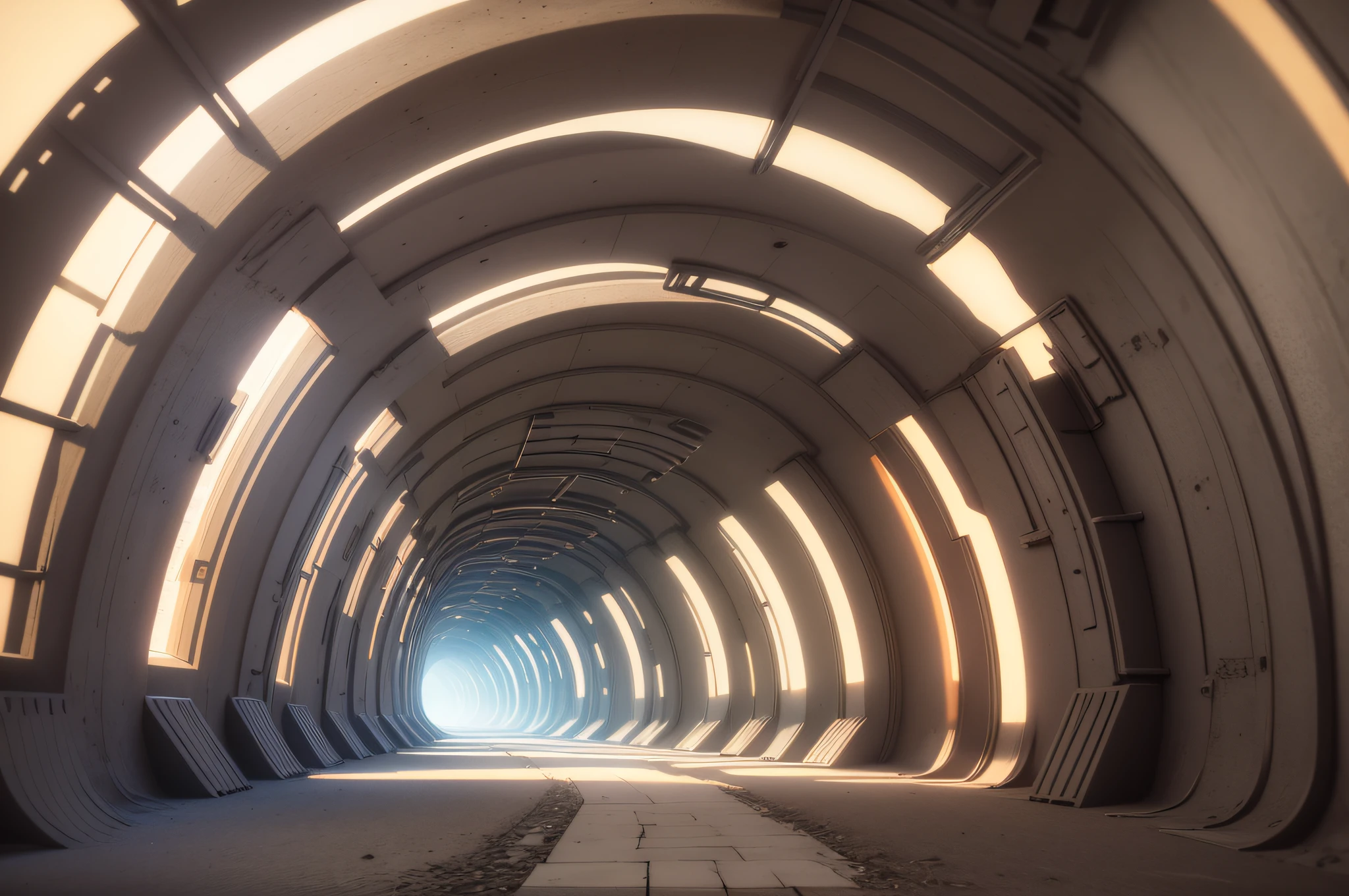 Abstract background, tunnel of glowing arcs. 3D render. --auto --s2