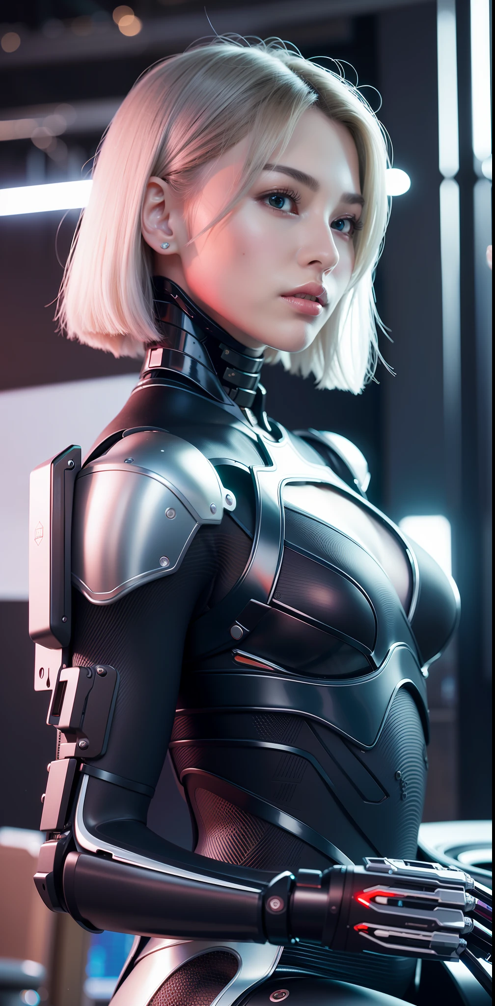 complex 3d render android face ultra detailed beautiful china profile woman, cyborg, robot part, 150 mm, beautiful studio soft light, edge light, vivid detail, fancy cyberpunk, lace, hyperrealistic, anatomy, facial muscles, electric wires, microchips, elegant, beautiful background, octane render, HR Giger style, 8k, top quality, masterpiece, illustration, smooth and beautiful, highly detailed, CG, unity, wallpaper, (realistic, photo-realistic: 1.37), excellent, detail refined, masterpiece, top quality, official art, highly detailed, absurd CG unity 8k wallpaper, absurd, robot, silver halmet, full body, sitting