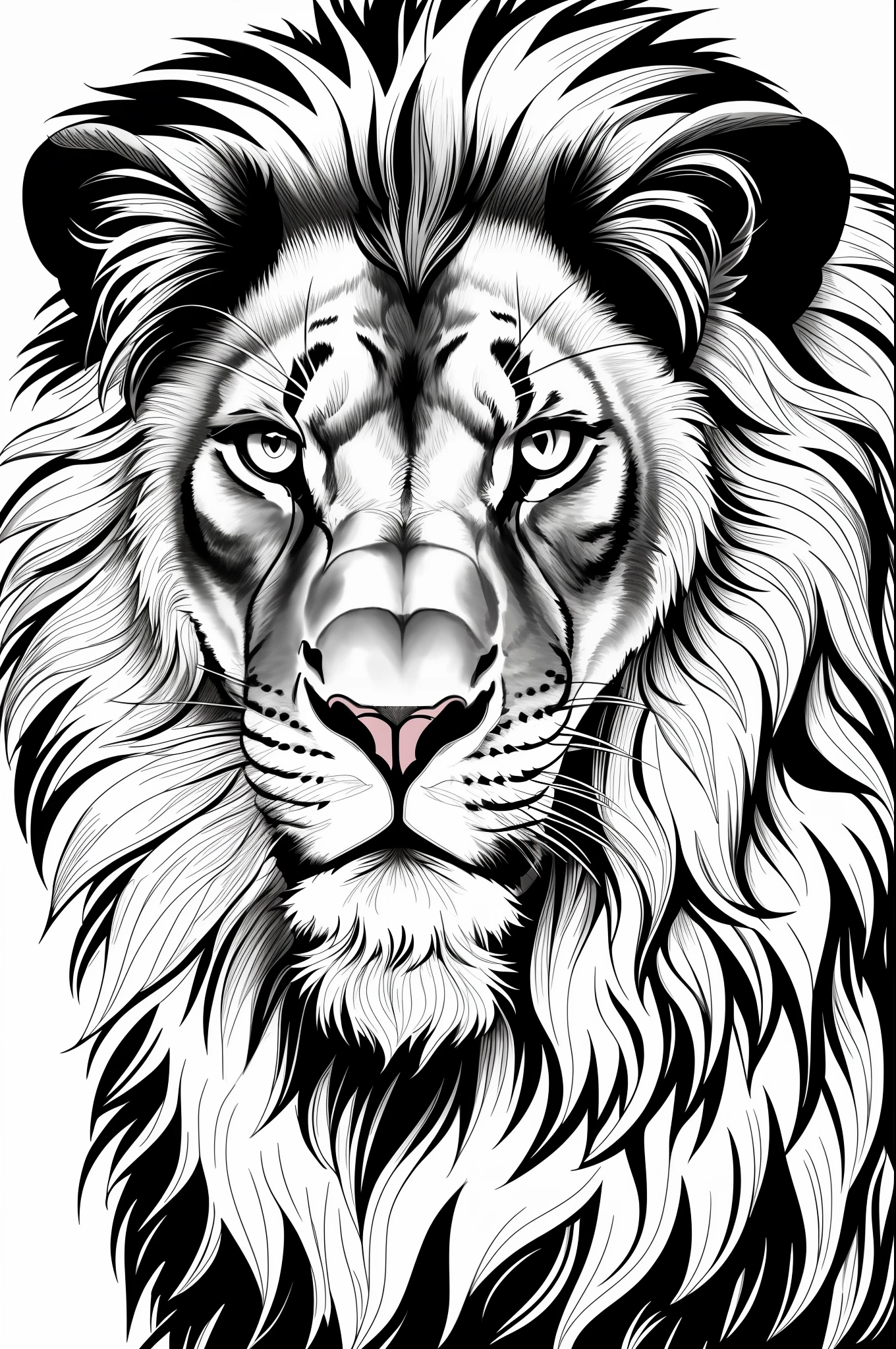 coloring page lion style black white background