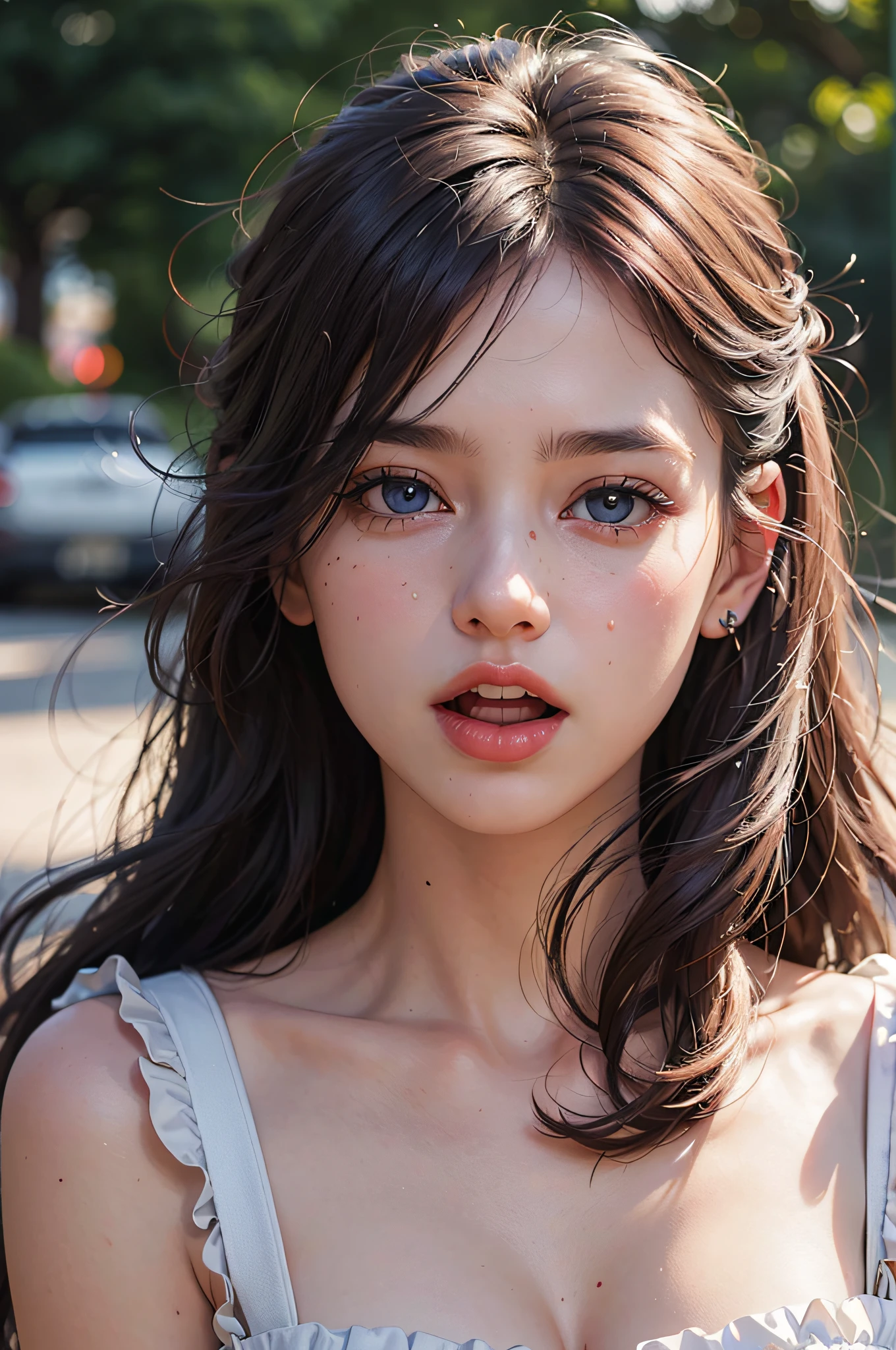 (Realistic, Photorealistic: 1.37), (8k, RAW Photos, Best Quality, Masterpiece: 1.2), Cute, Ultra Detailed, Heart-Shaped Pupils, Physically Based Rendering, Ultra High Resolution, Kodak Vision Color, Shot with Arricam LT Camera, Bokeh, Sharp Focus,
When you look at the viewer, photorealistic, realistic, solo, photorealistic, highest quality, highly detailed face, highly detailed eyes and face, beautiful detailed eyes, absurdity, incredibly absurd, scared crying, messy hair, floating hair, mouth wide open and tongue sticking out, drool