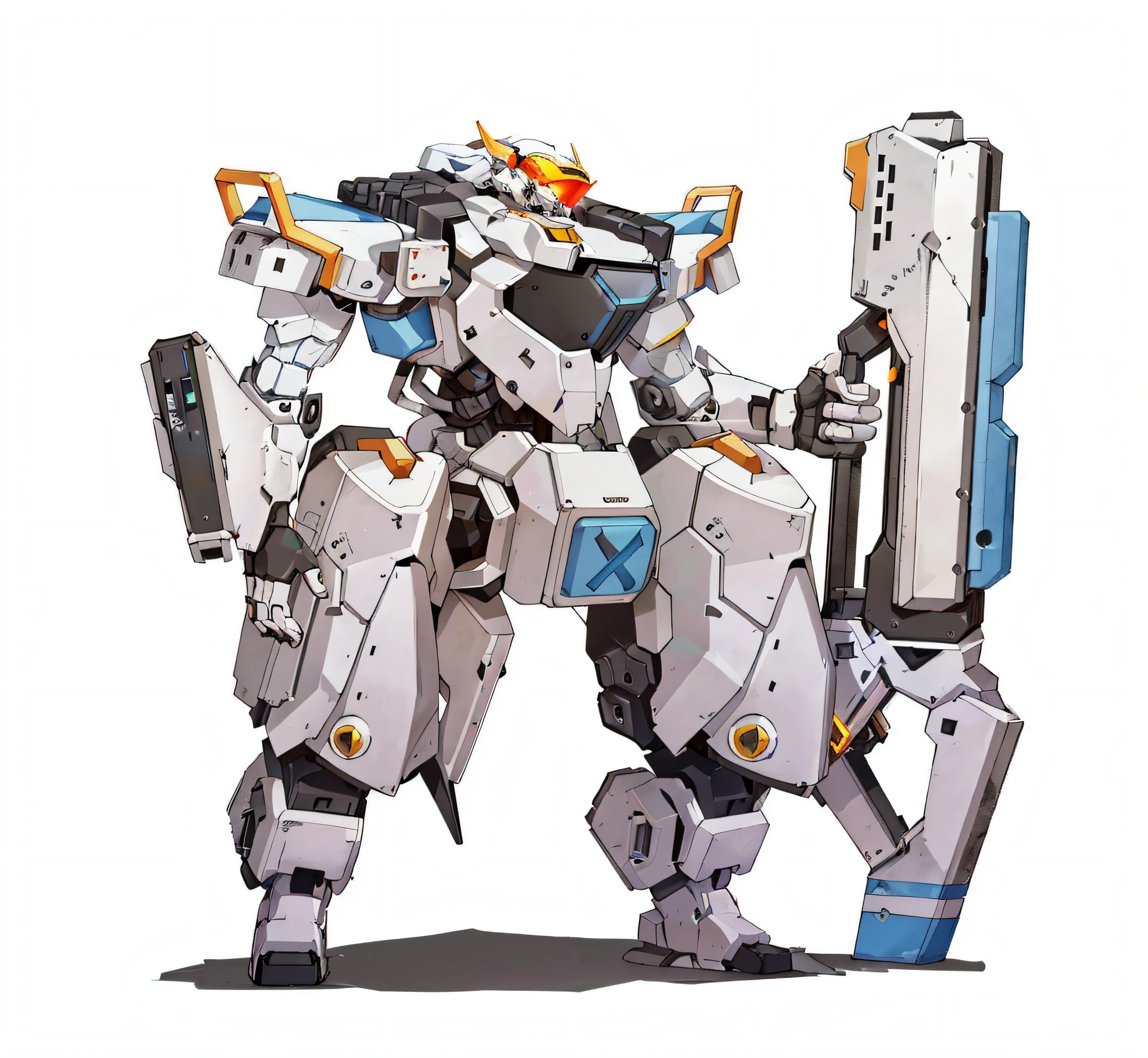 a close up of a robot with a gun on a white background, ferra white mecha, alexandre ferra white mecha, cool mecha style, white mecha, greek god in mecha style, an anime large mecha robot, mecha art, white mech bot, mechanized art concept, mecha, tremendous mecha robot