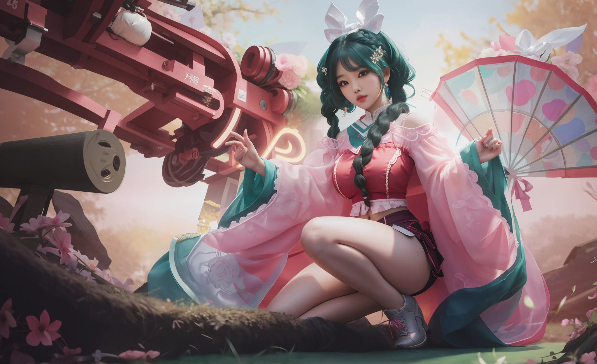 An Idol k-pop girl, cute girl, sexy girl, braid hair, intricate face details, detailed face, golden ratio face, big breast, big butt, big hip, big thighs, full body, 64K, UHD, HDR, high quality, high detailed, hyper detailed, photo realistic, ultra realistic, art photo, clarify the details, detailed parts body, intricate artwork masterpiece, trending on art-station