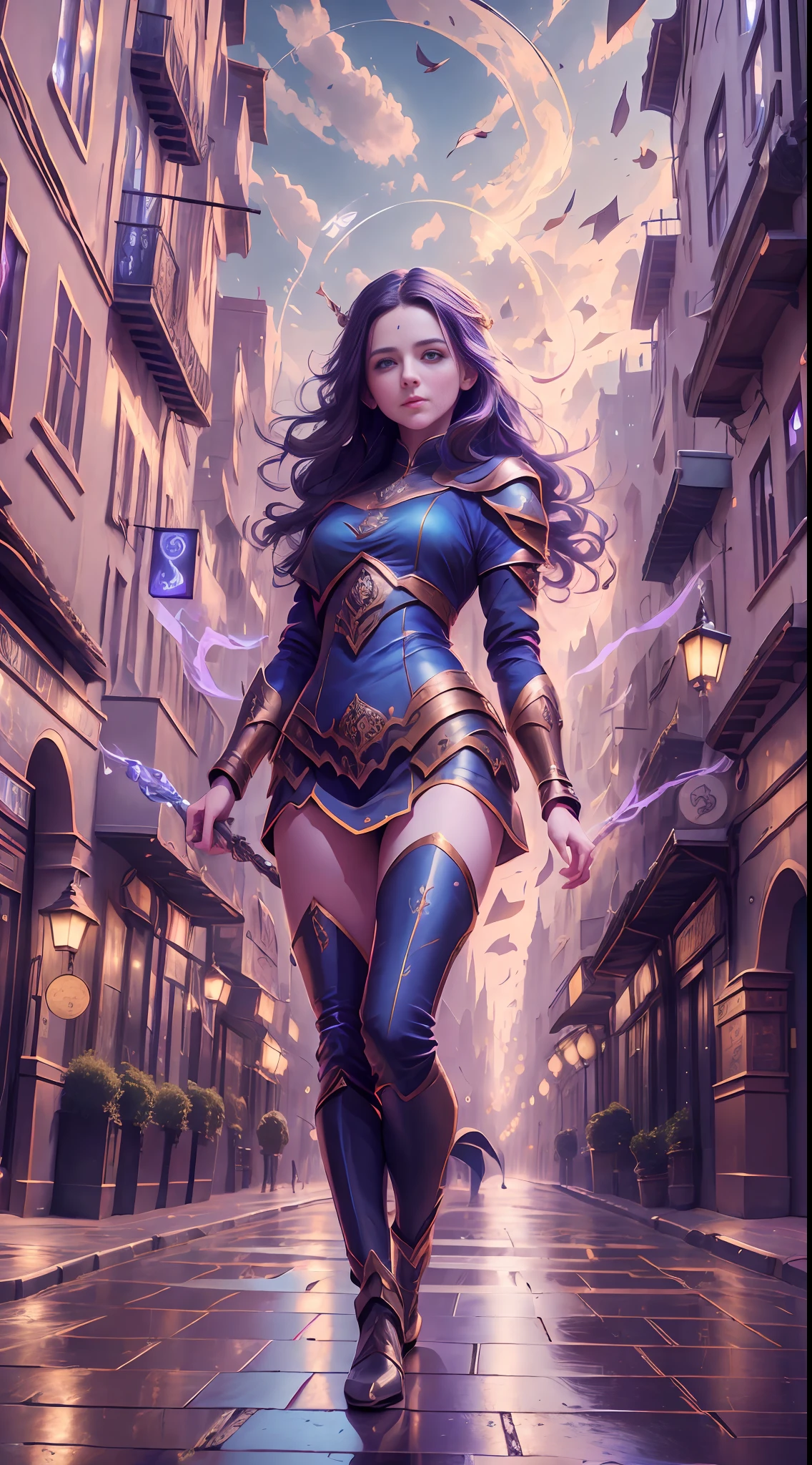 (8k, 4k, best quality, highres, ultra high res:1.1), (masterpiece, realistic, photo-realistic:1.1), 1girl, Morgan le Fay , in the city streets --auto --s2